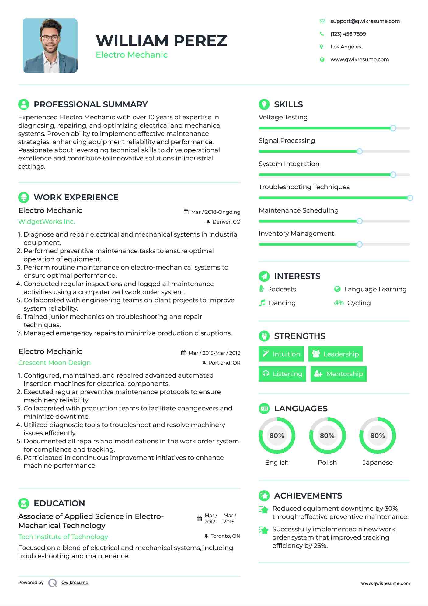 Electro Mechanic Resume Sample