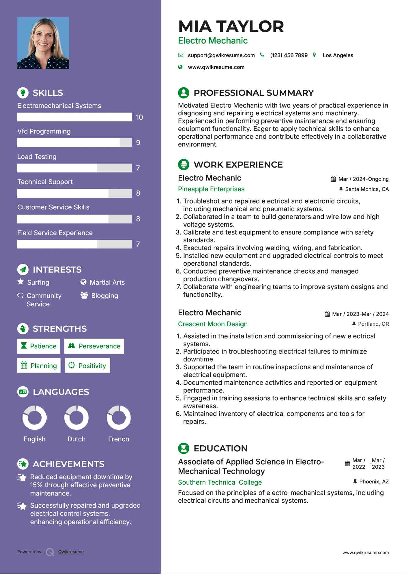 Electro Mechanic Resume Template