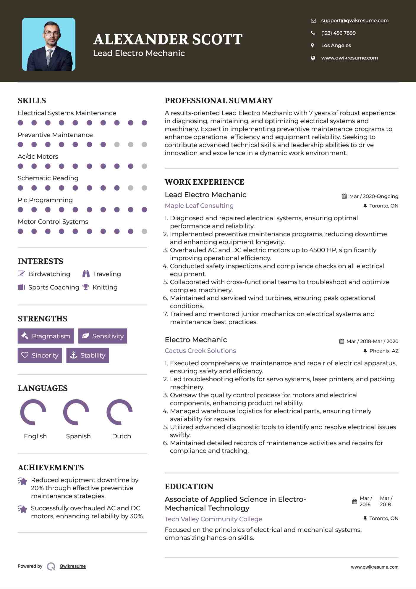Lead Electro Mechanic Resume Example