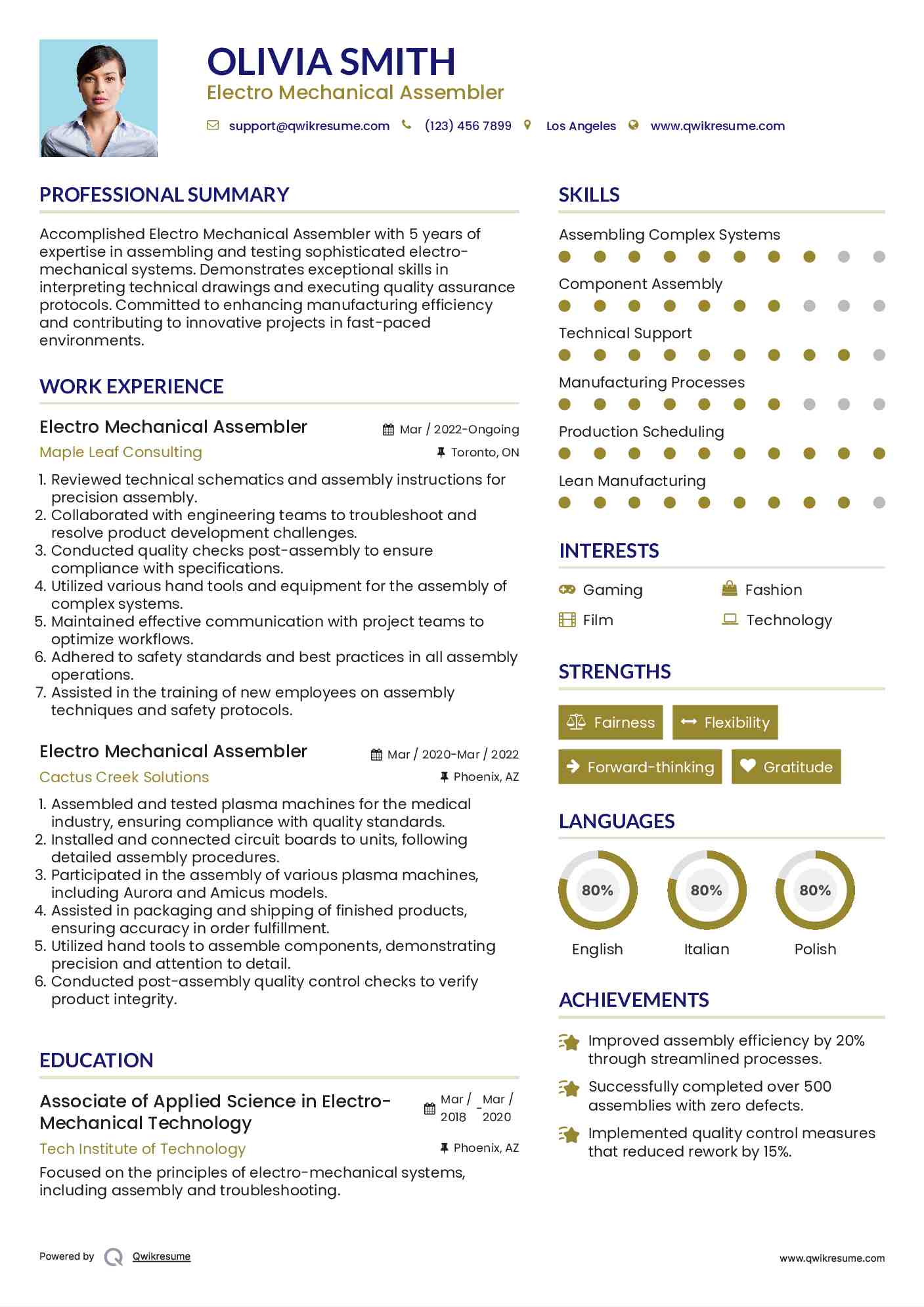 Electro Mechanical Assembler Resume Samples QwikResume