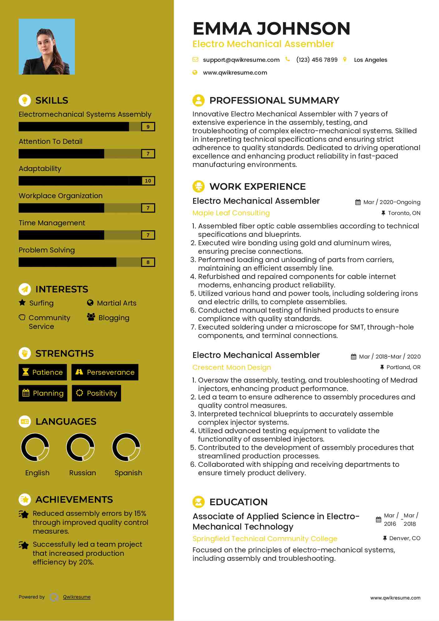 Electro Mechanical Assembler Resume Example