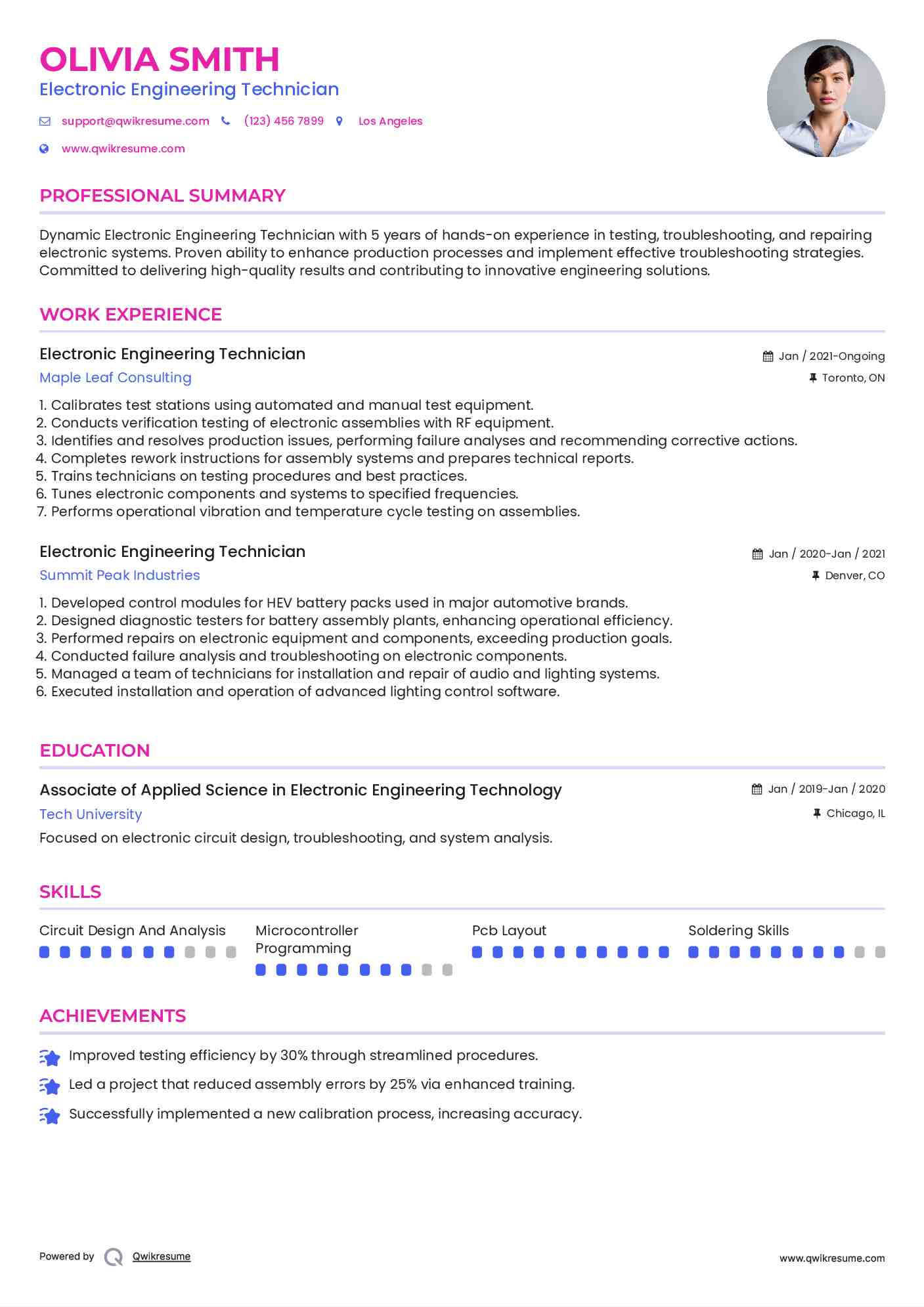 Electronic Engineering Technician Resume Format