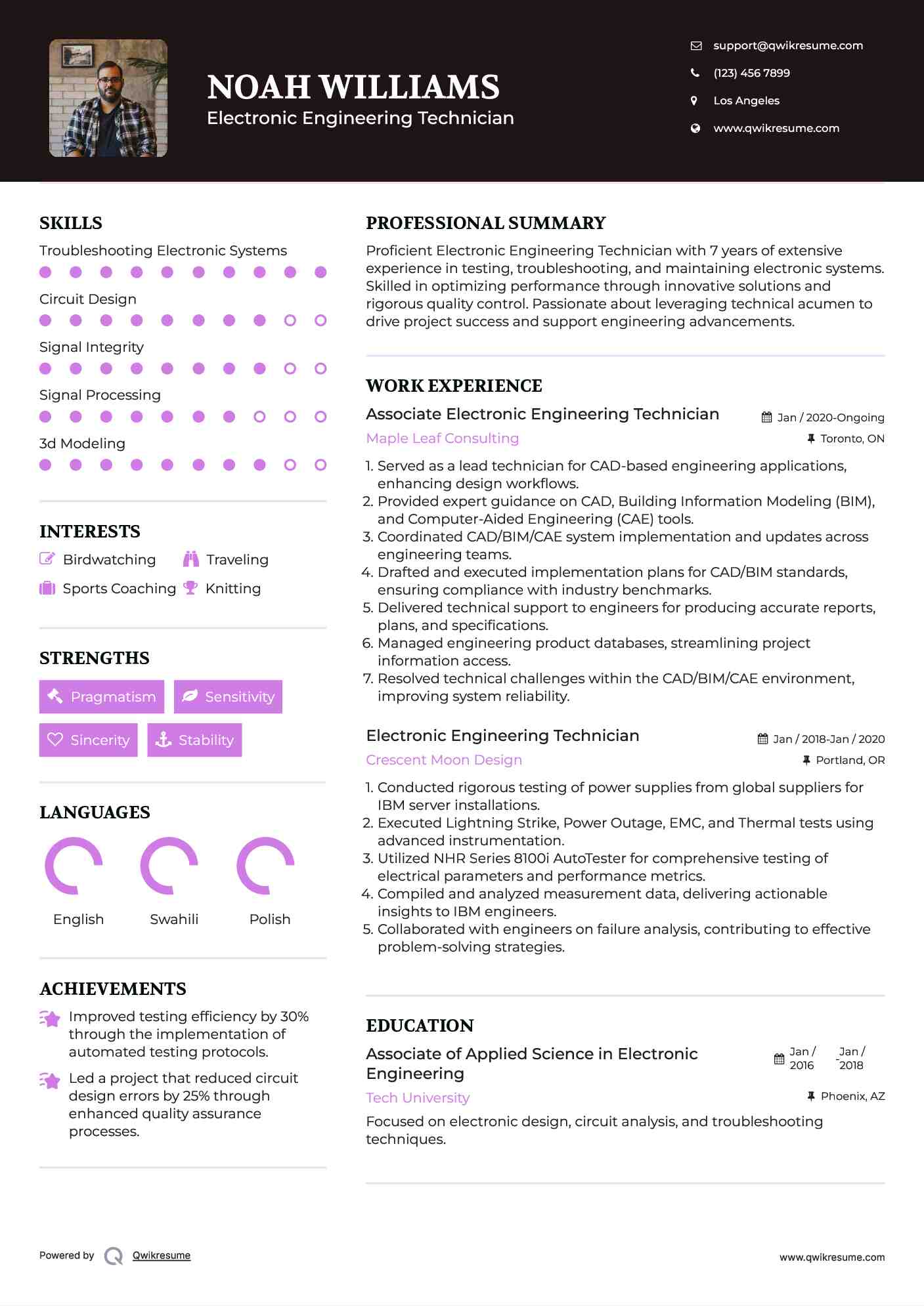 Associate Electronic Engineering Technician Resume Sample