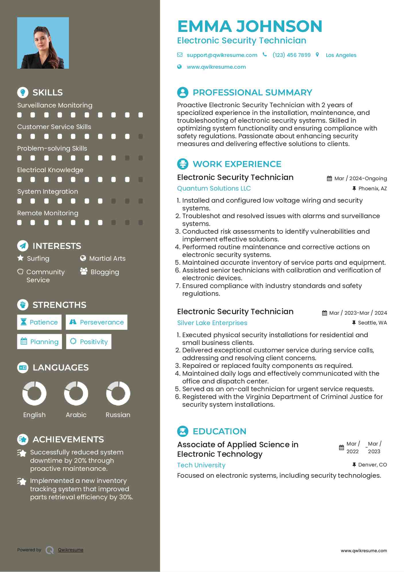 Electronic Security Technician Resume Template