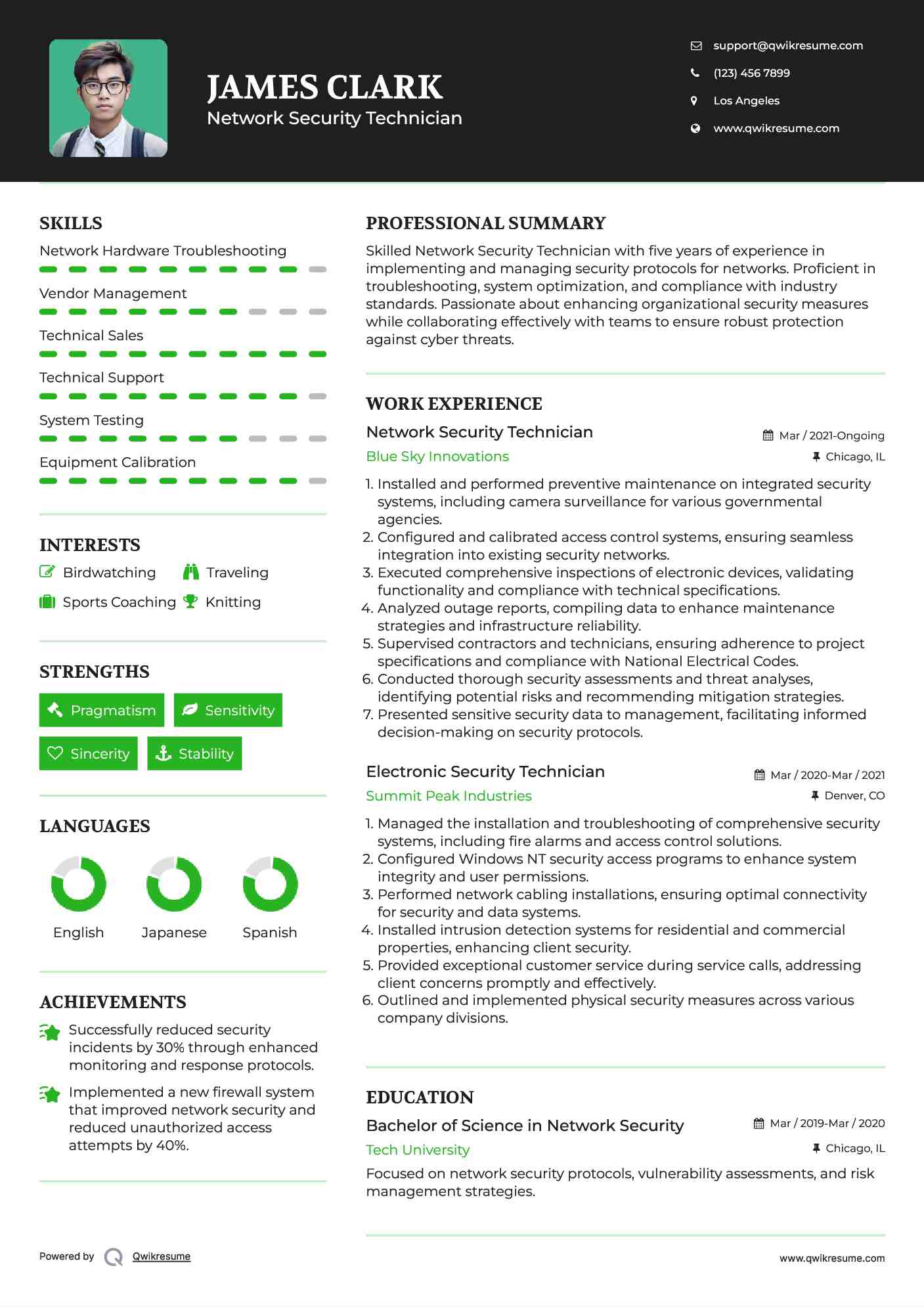 Network Security Technician Resume Sample