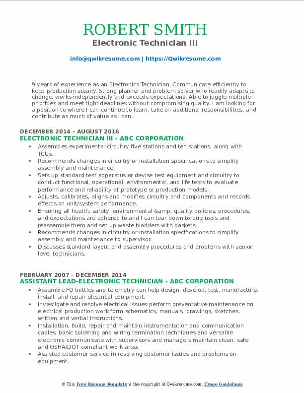 Electronic Technician Resume Samples - Electronic Technician 1564478536 Pdf 