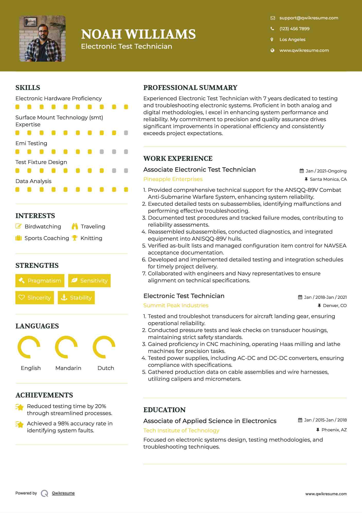 Associate Electronic Test Technician Resume Template
