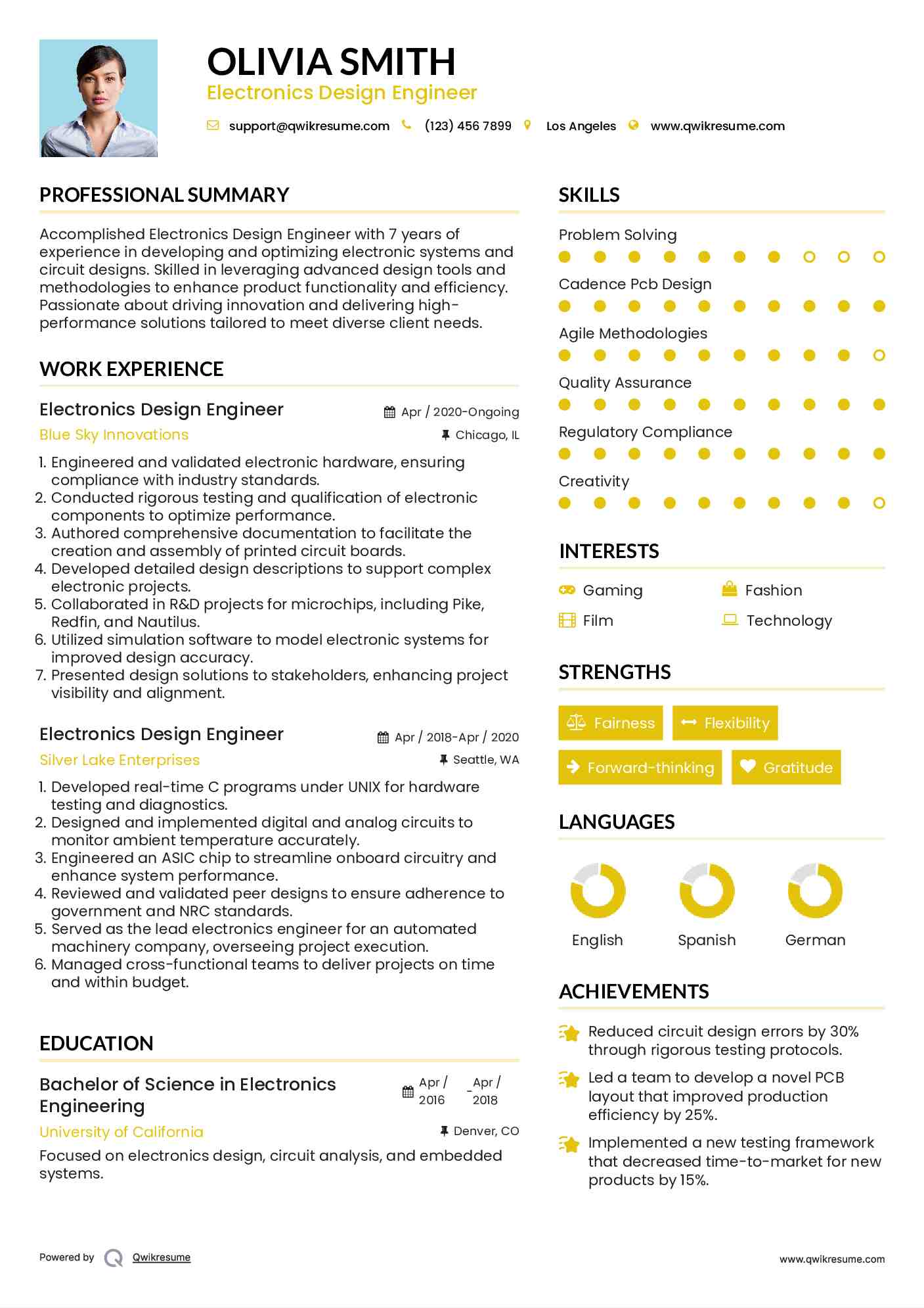Electronics Design Engineer Resume Sample