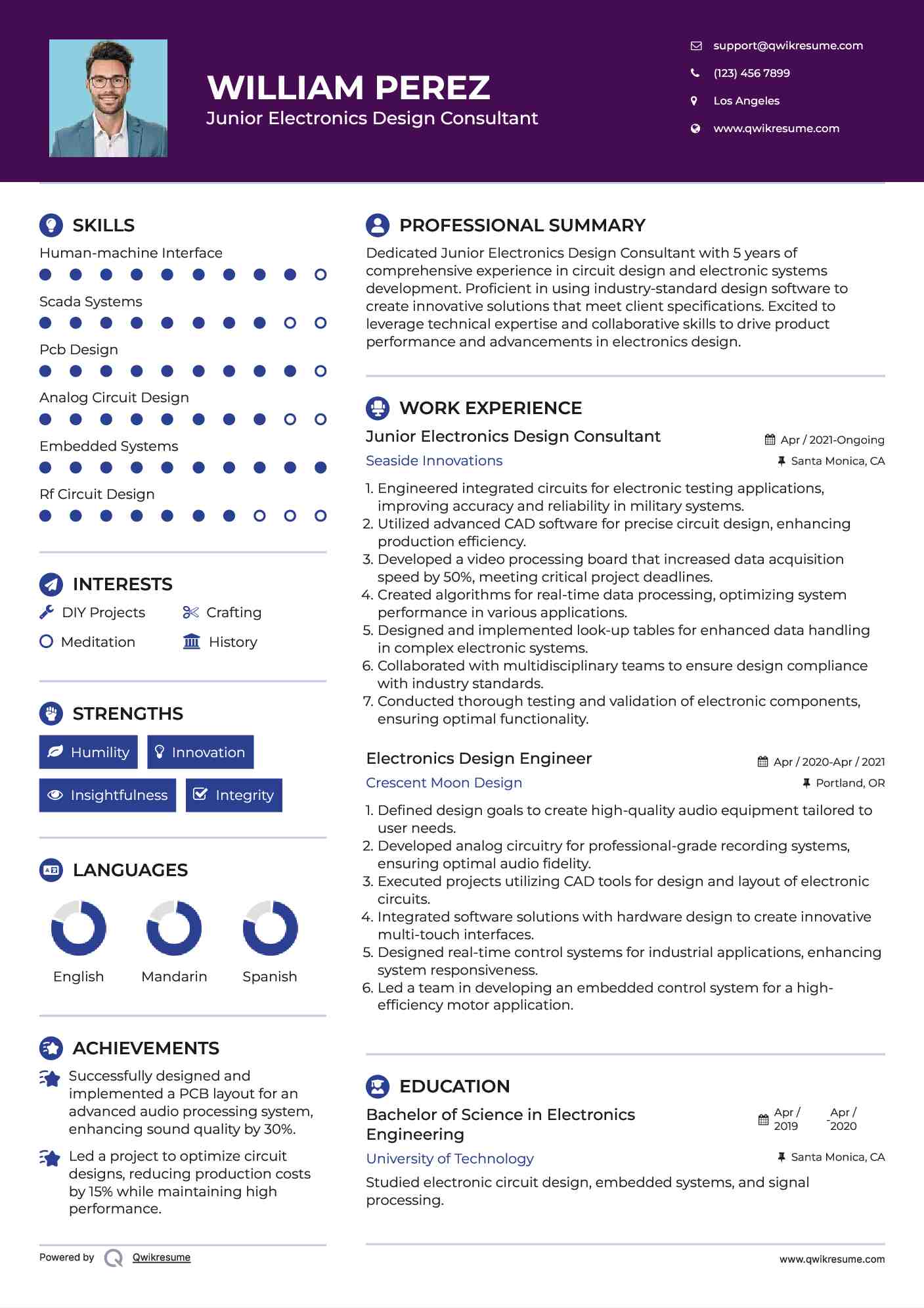 Junior Electronics Design Consultant Resume Template