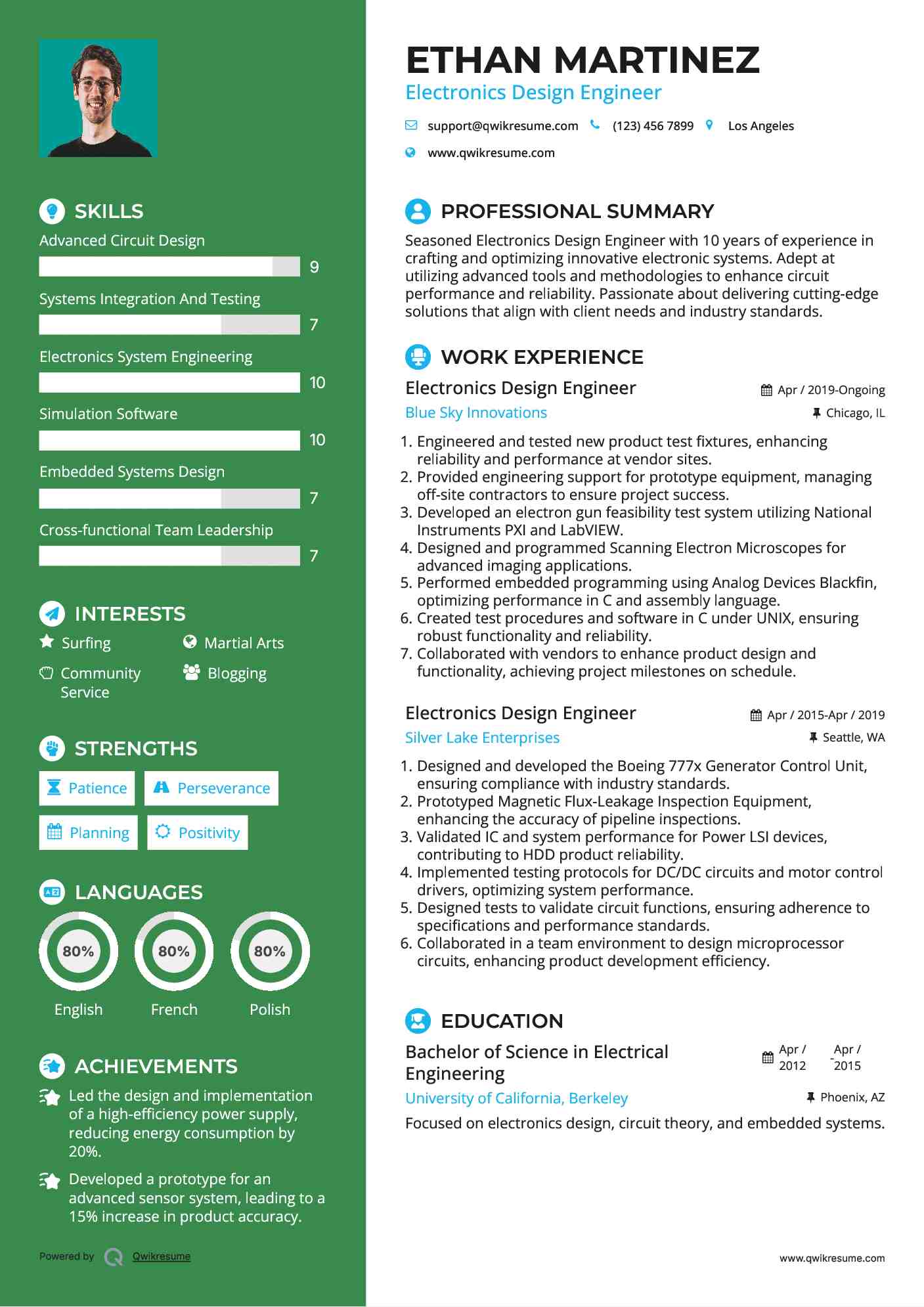 Electronics Design Engineer Resume Example