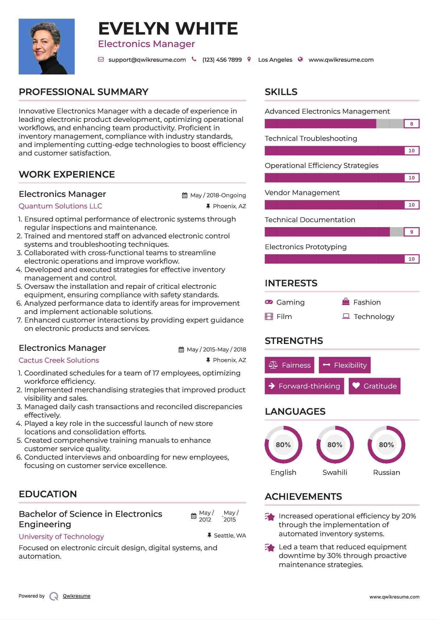 Electronics Manager Resume Template
