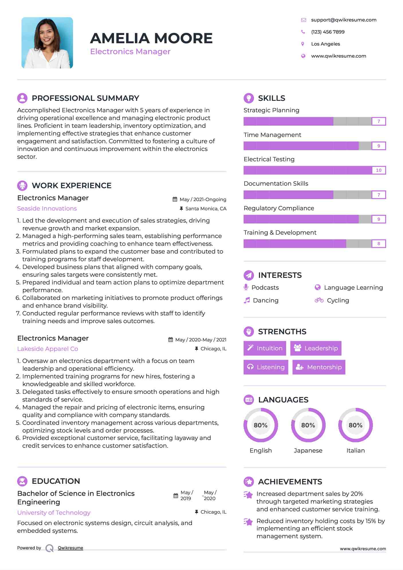 Electronics Manager Resume Template