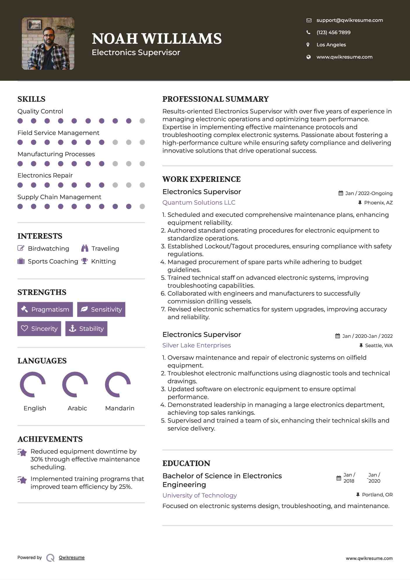 Electronics Supervisor Resume Template