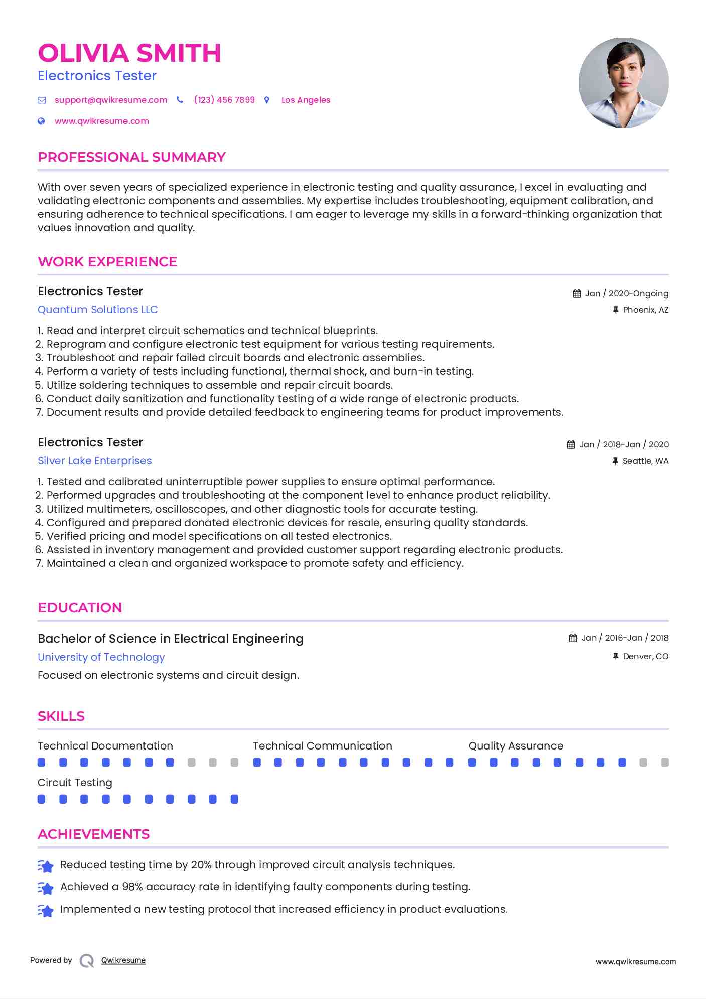 Electronics Tester Resume Format