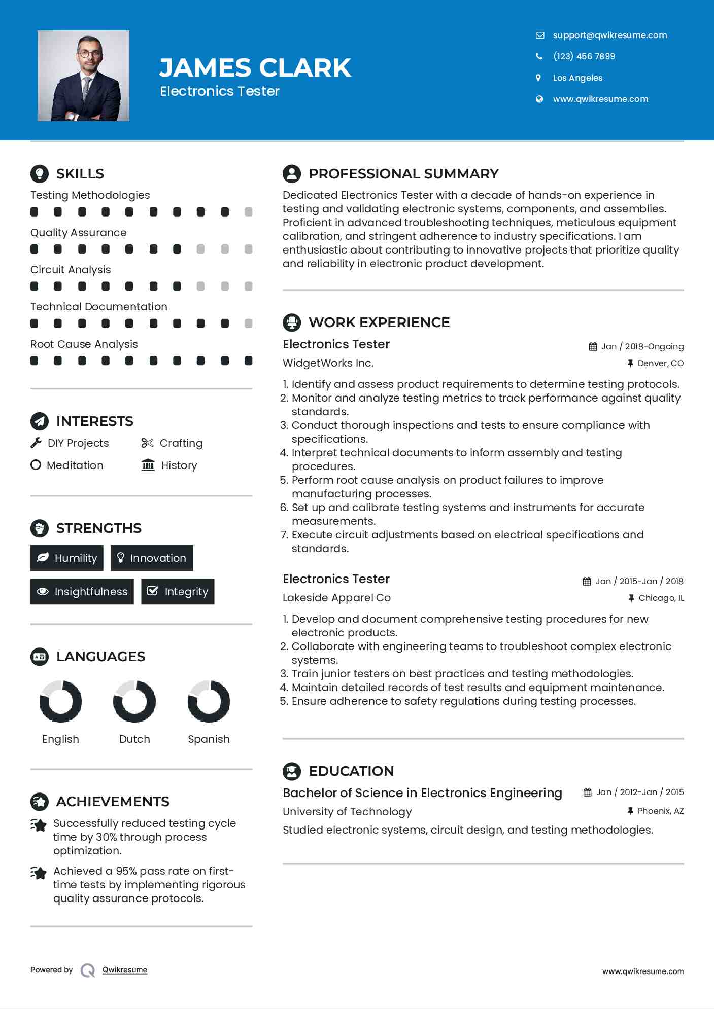 Electronics Tester Resume Model