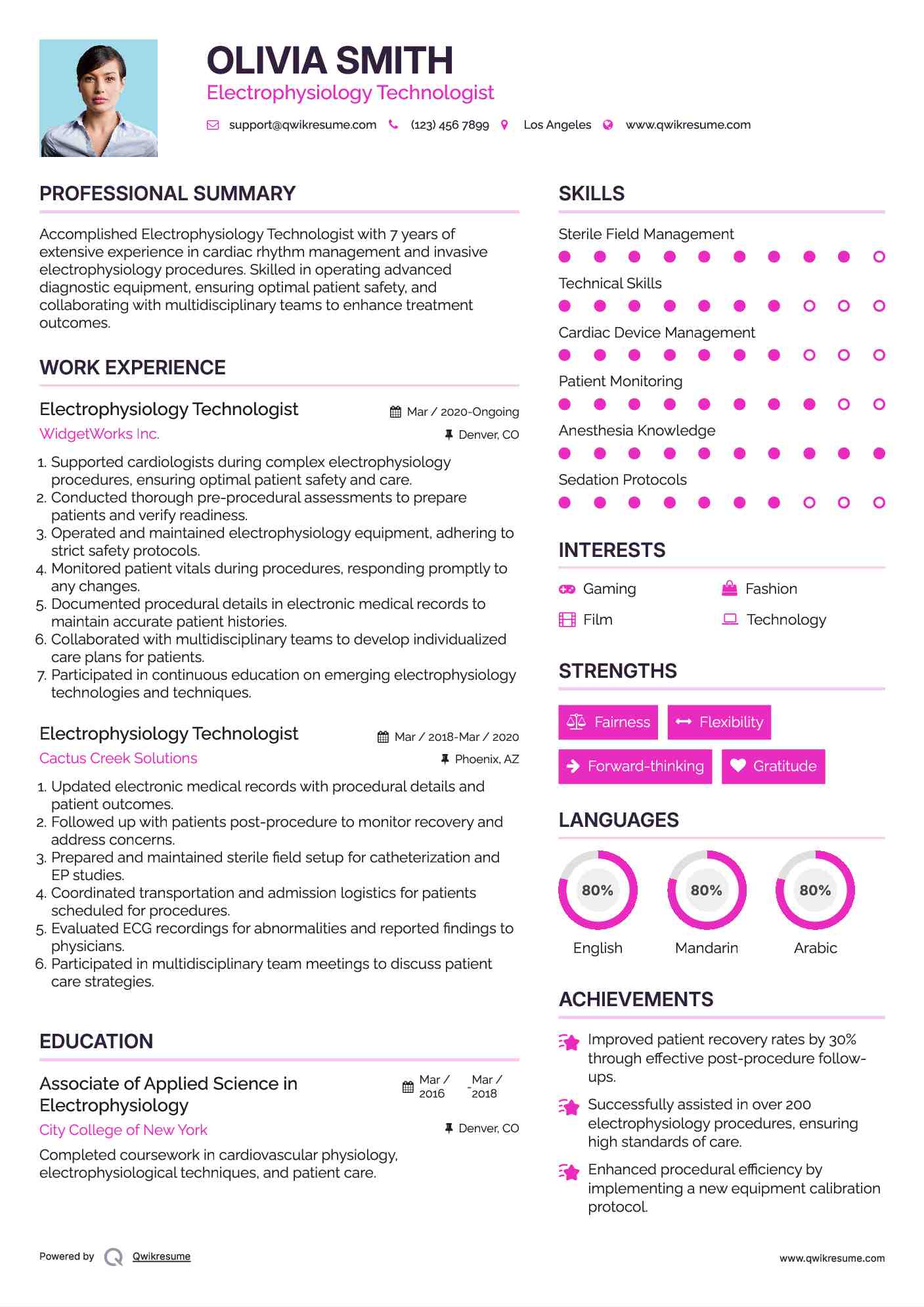 Electrophysiology Technologist Resume Model
