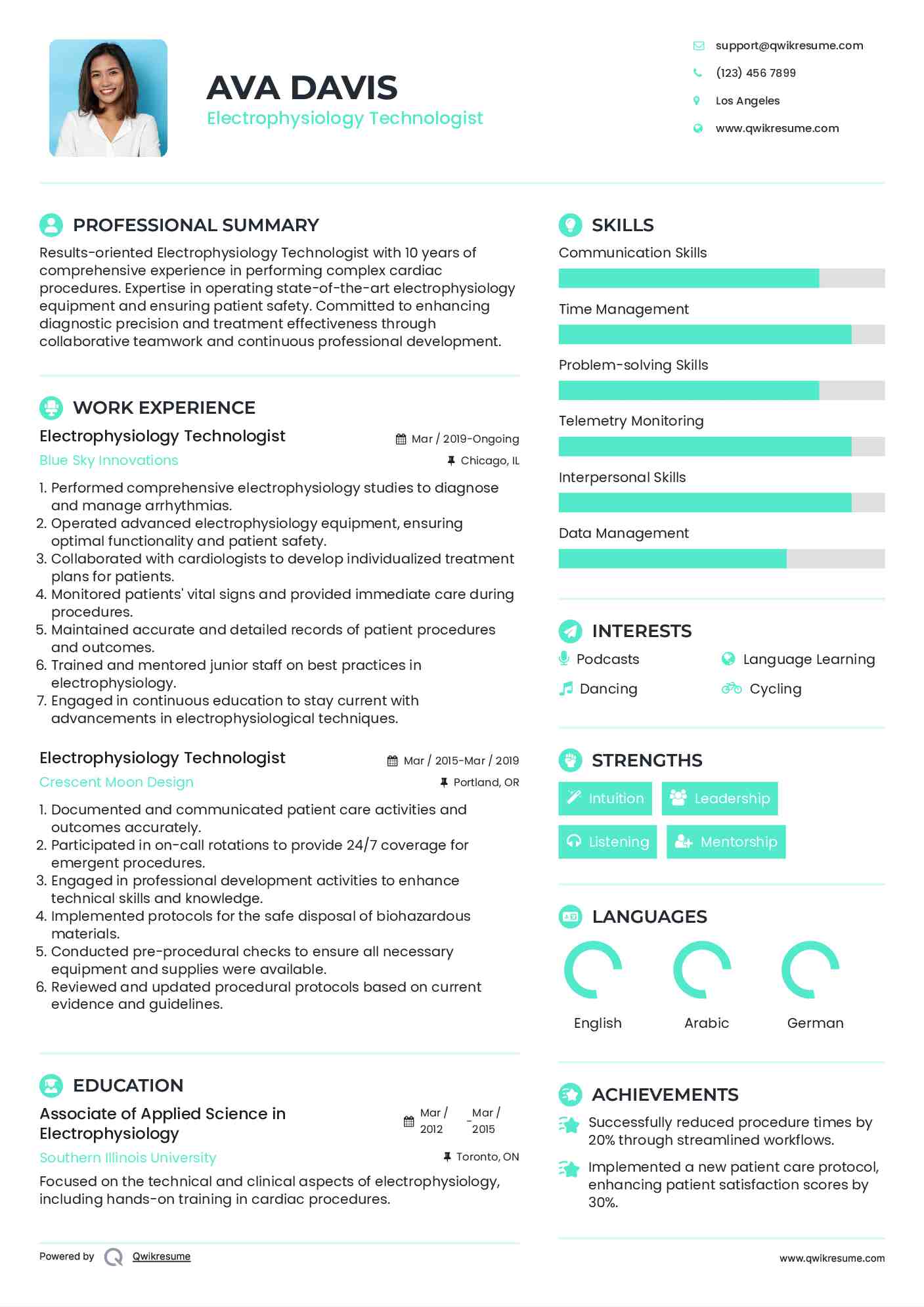 Electrophysiology Technologist Resume Format