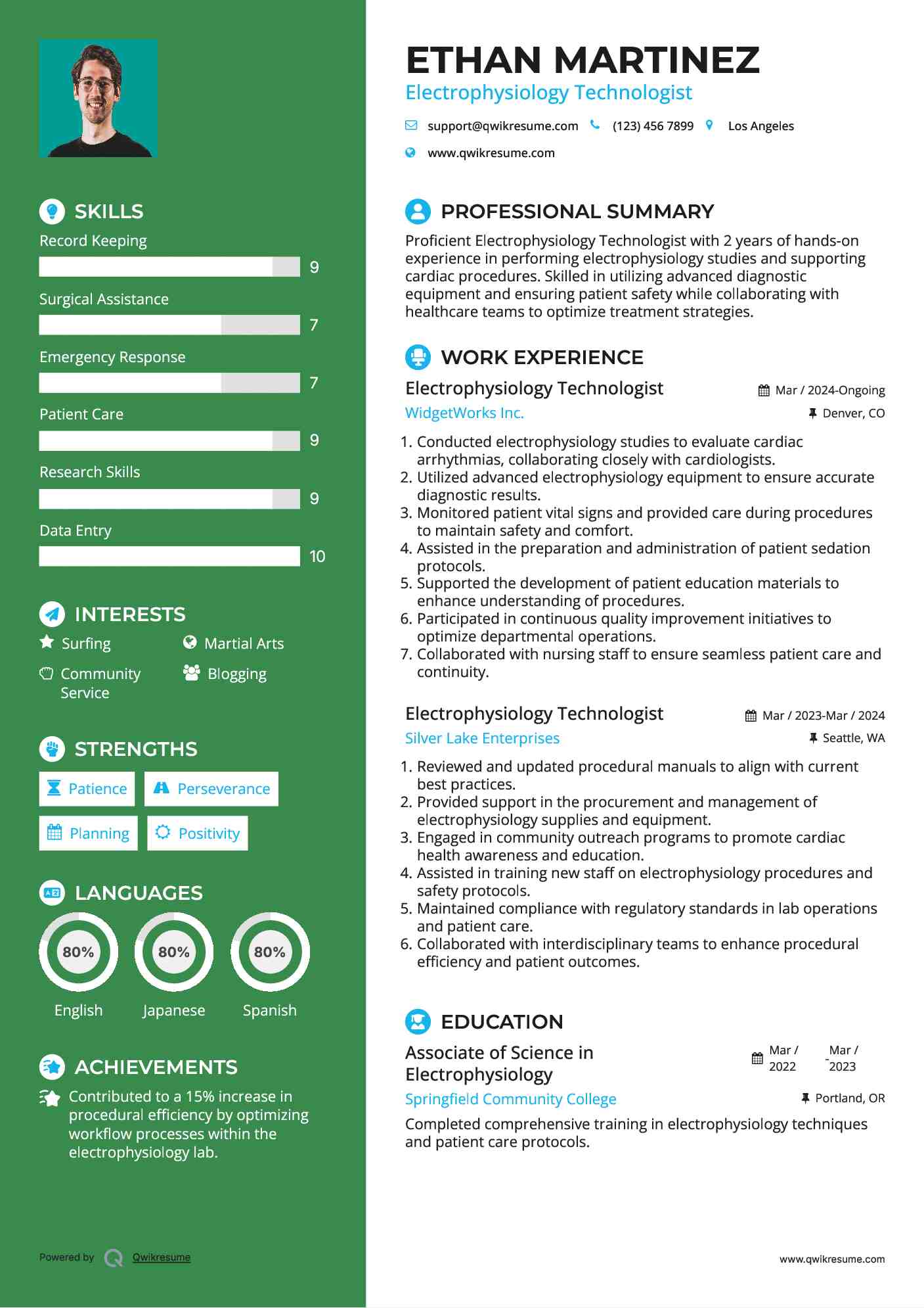Electrophysiology Technologist Resume Format