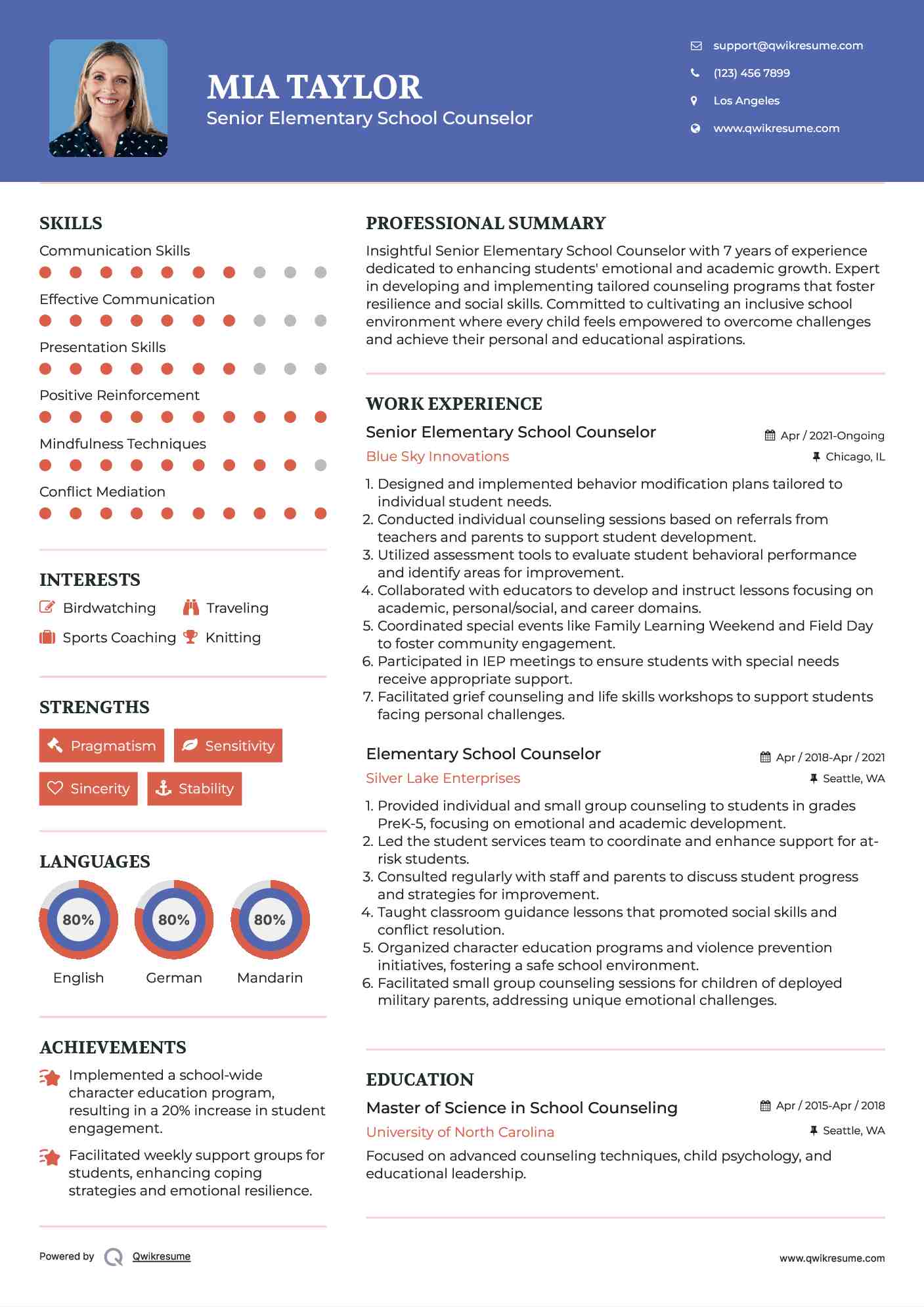 Senior Elementary School Counselor Resume Format