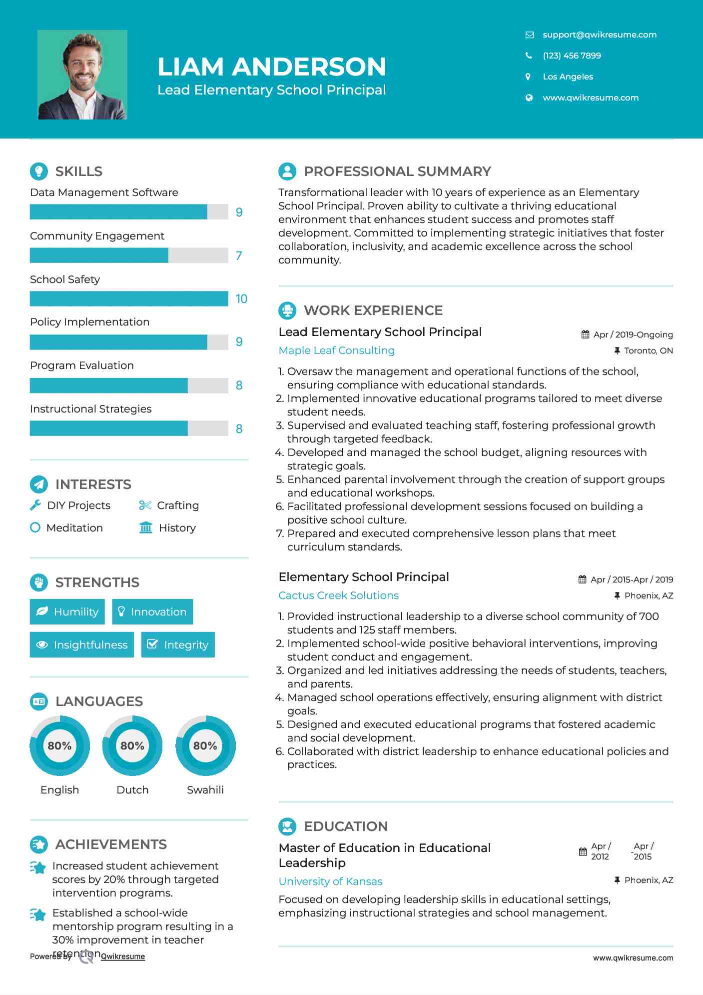Lead Elementary School Principal Resume Example