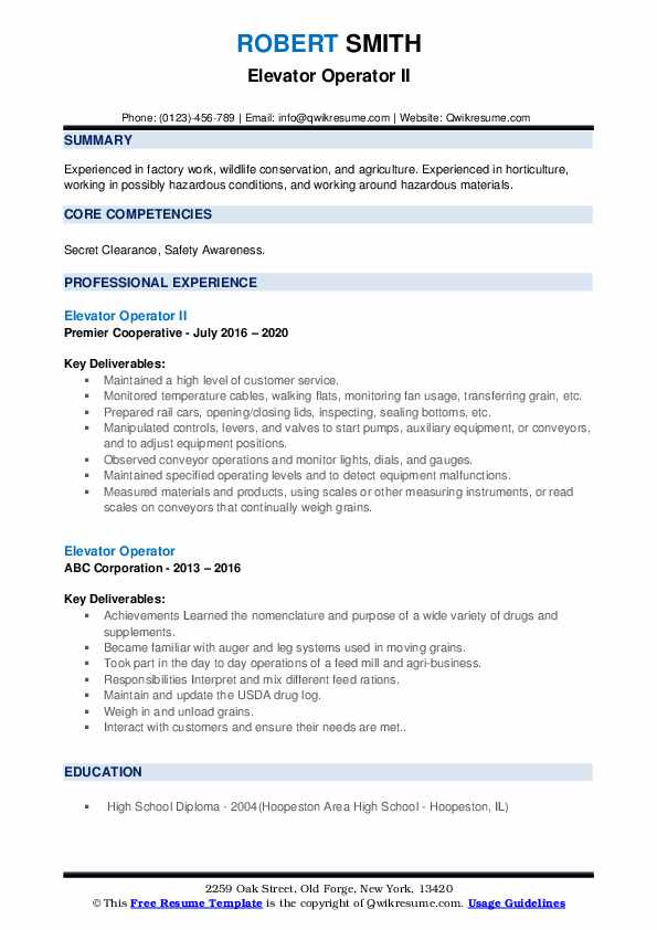 Elevator Operator Resume Samples QwikResume