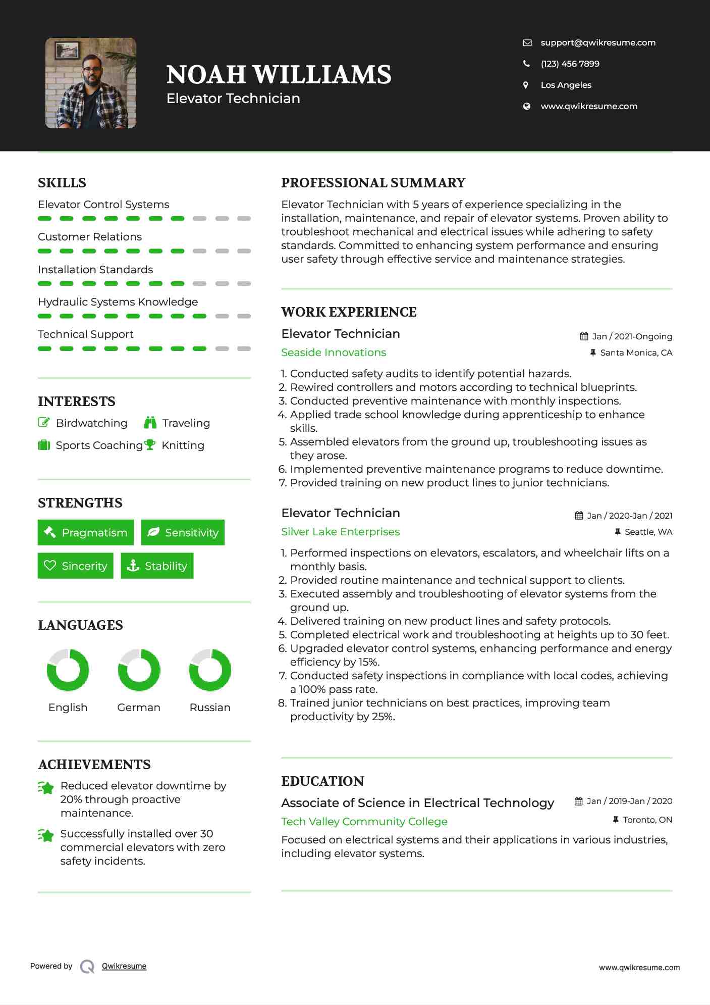 Elevator Technician Resume Format