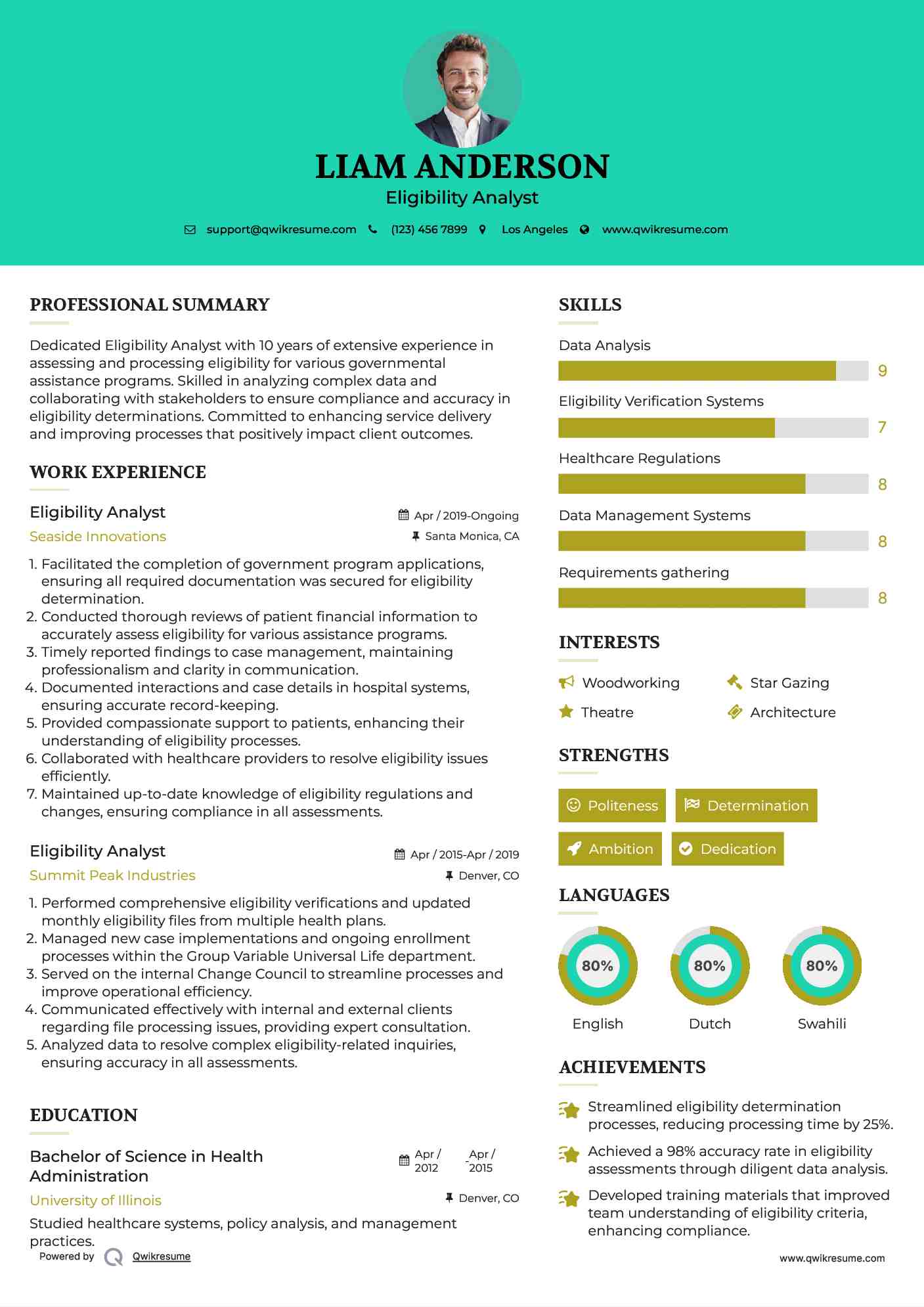 Eligibility Analyst Resume Sample