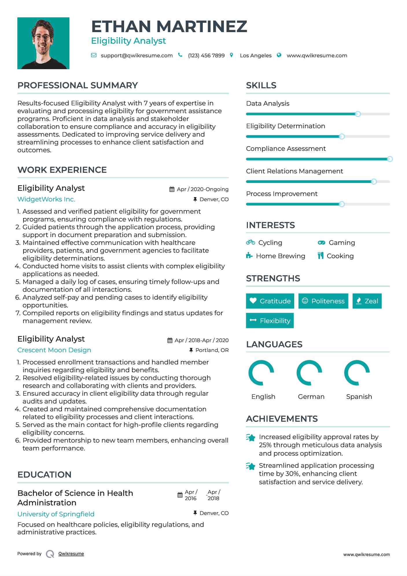 Eligibility Analyst Resume Format