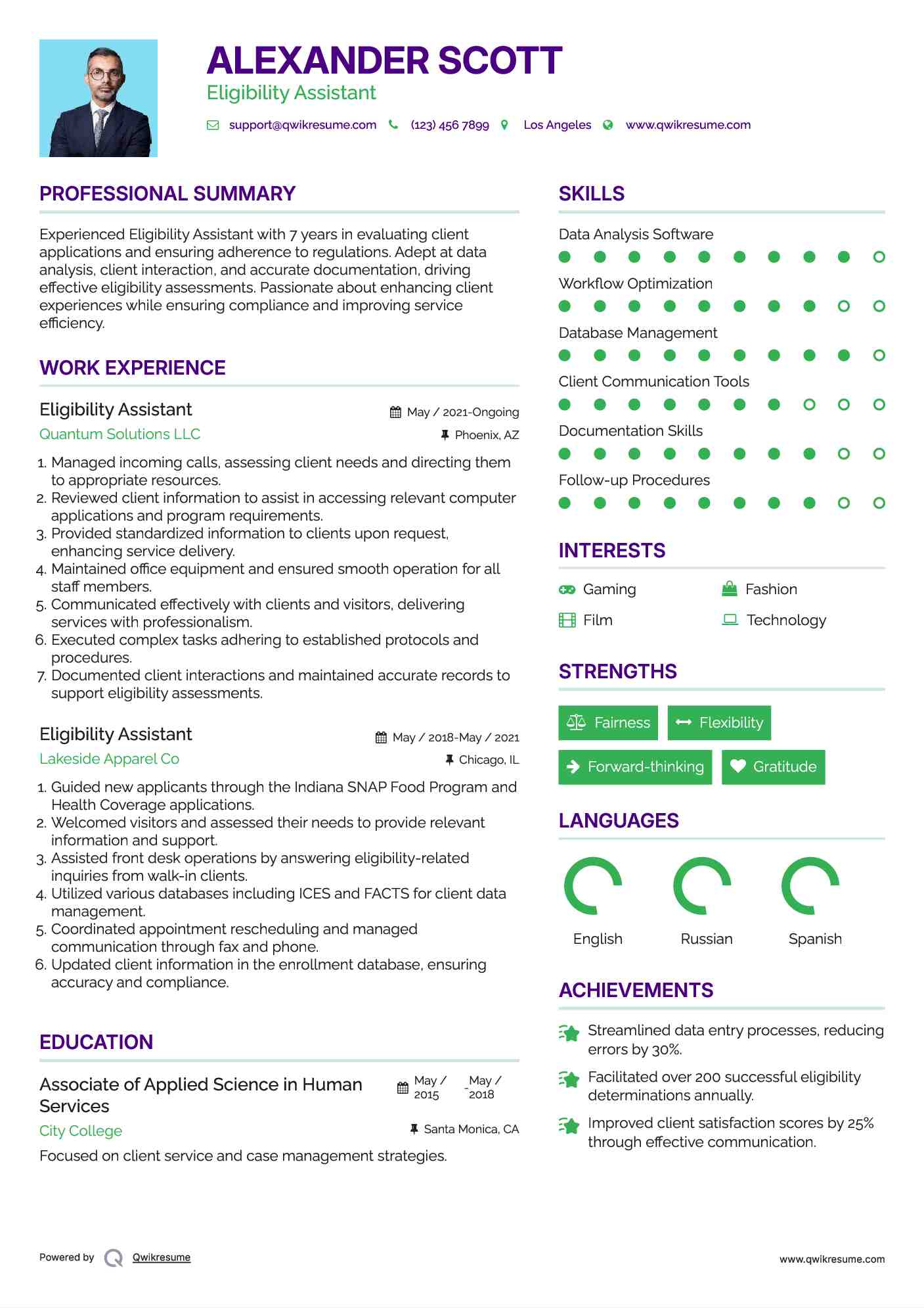 Eligibility Assistant Resume Sample