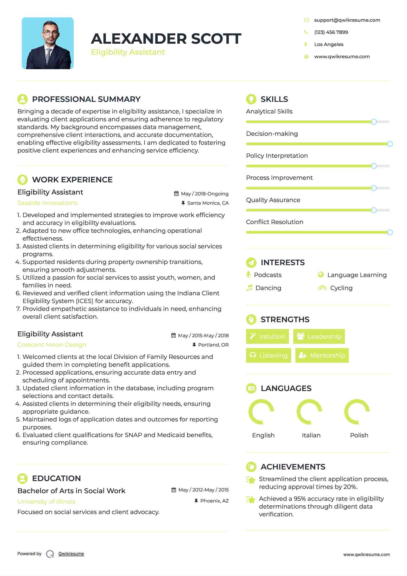 Eligibility Assistant Resume Template