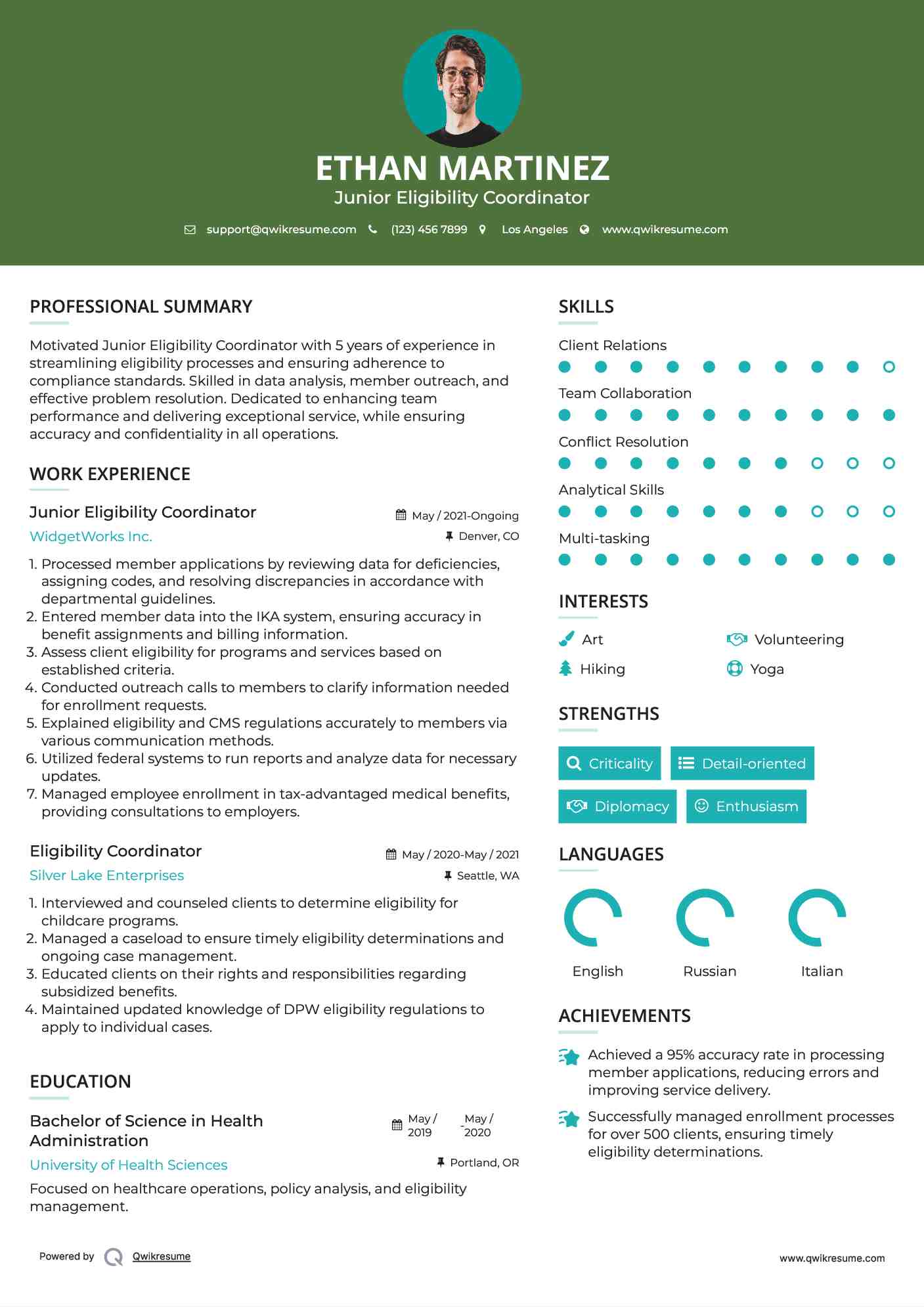 Junior Eligibility Coordinator Resume Template