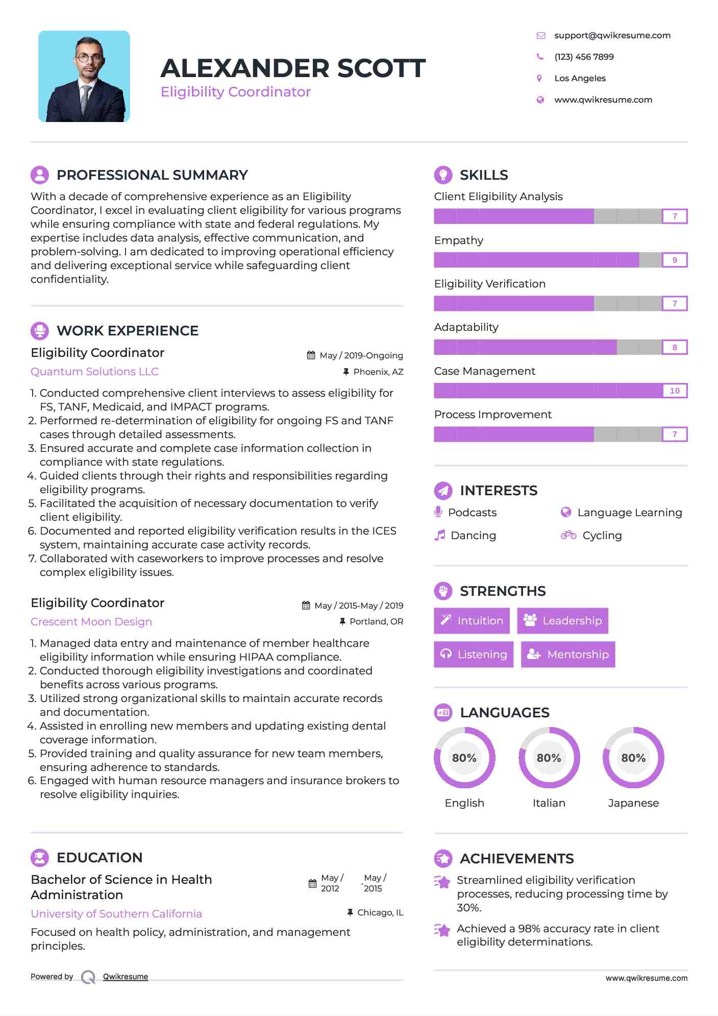 Eligibility Coordinator Resume Format