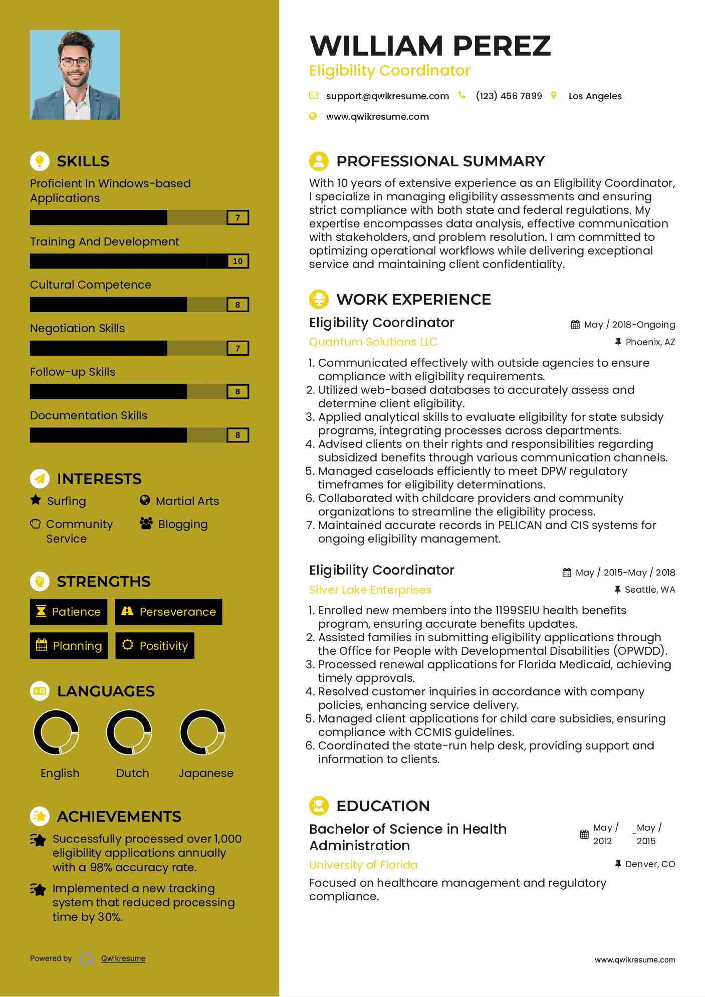 Eligibility Coordinator Resume Example