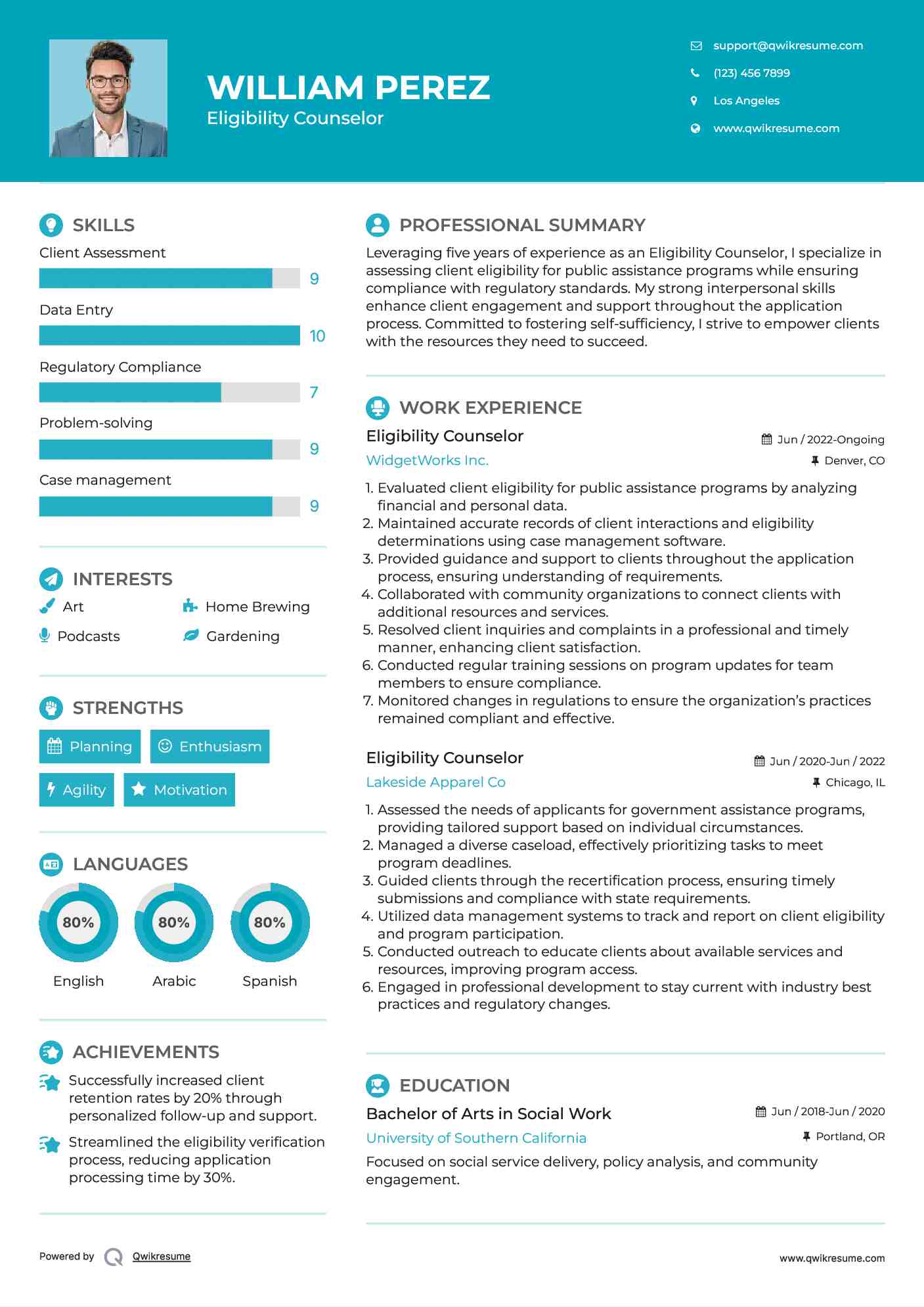 Eligibility Counselor Resume Example