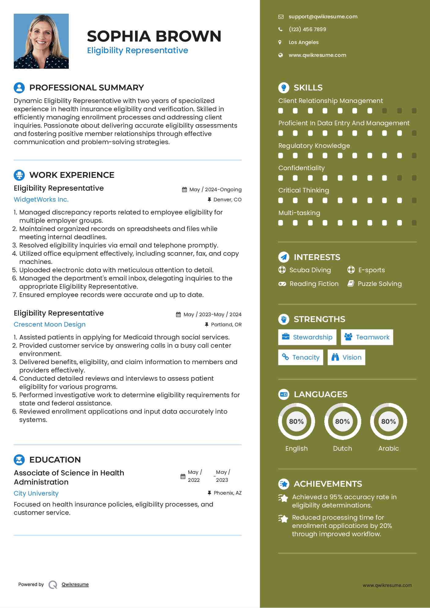 Eligibility Representative Resume Template