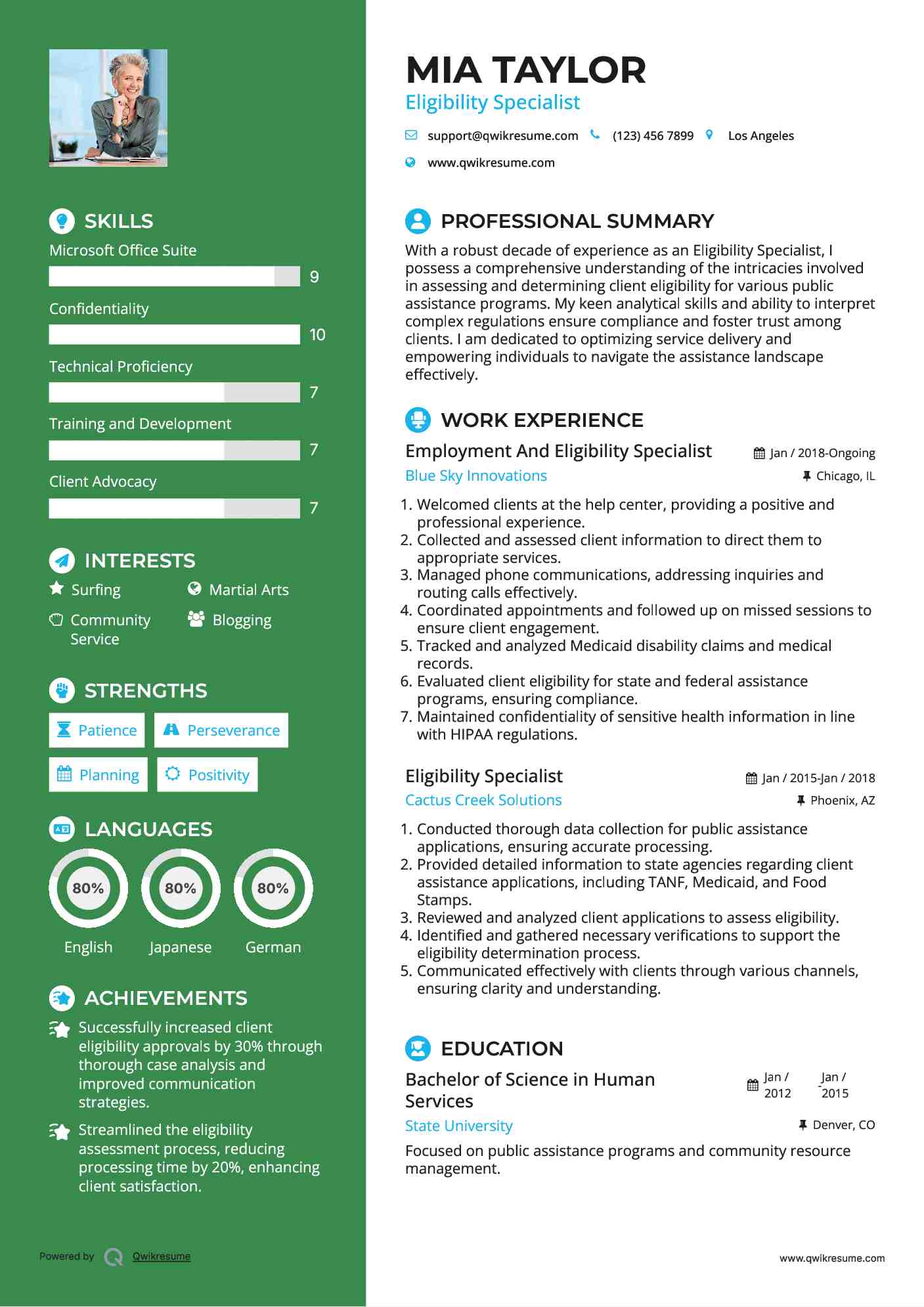Employment And Eligibility Specialist Resume Template