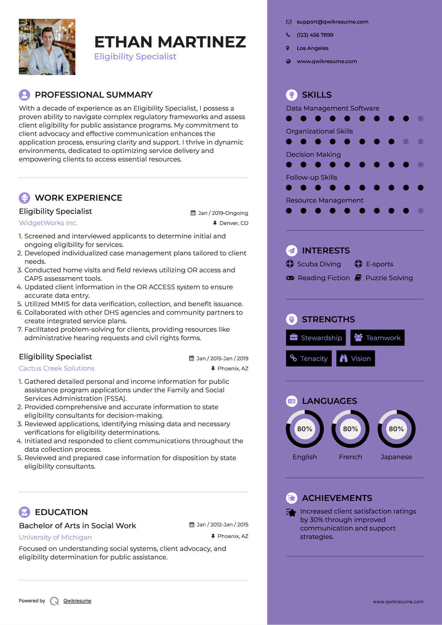 Eligibility Specialist Resume Template