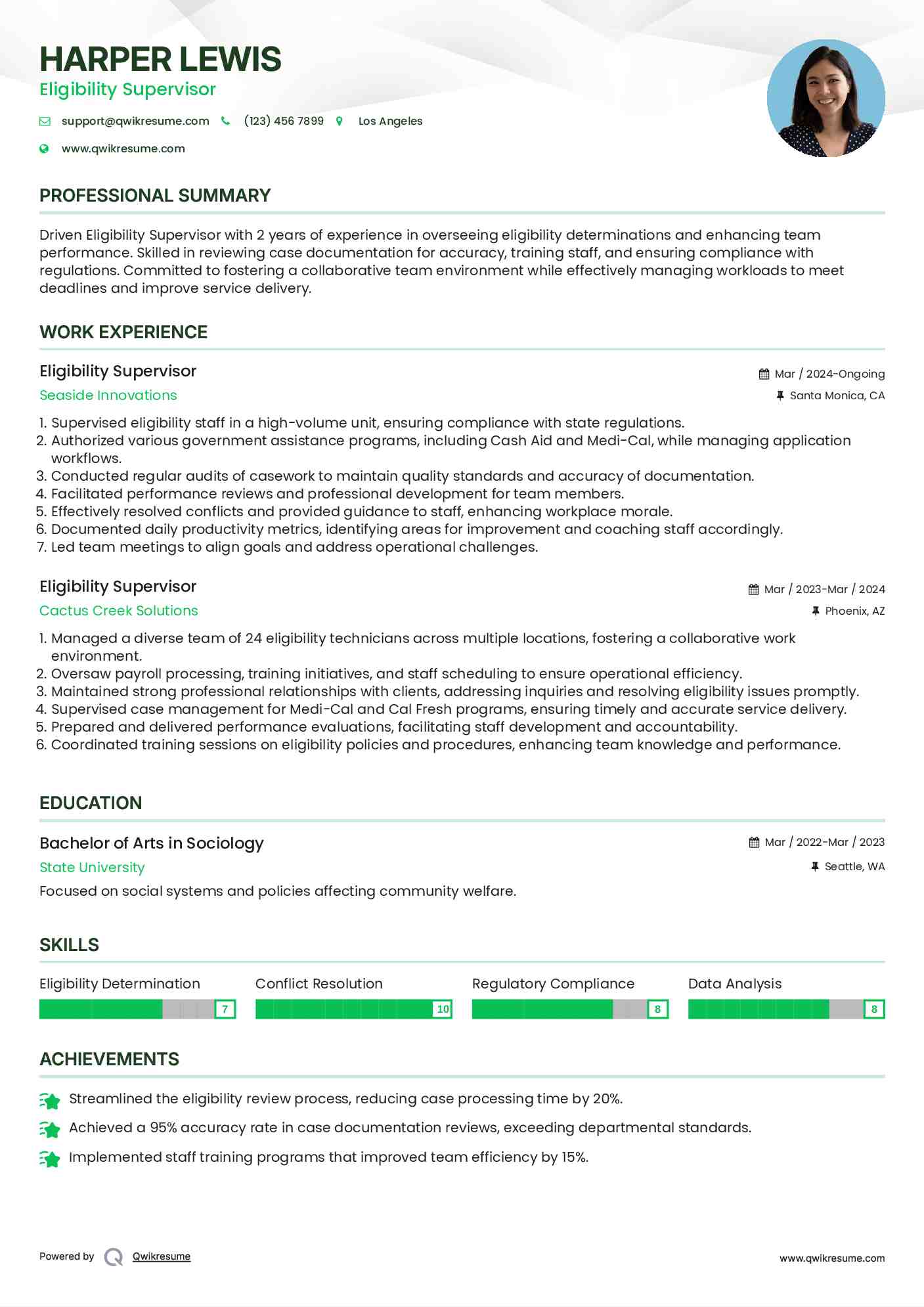 Eligibility Supervisor Resume Template