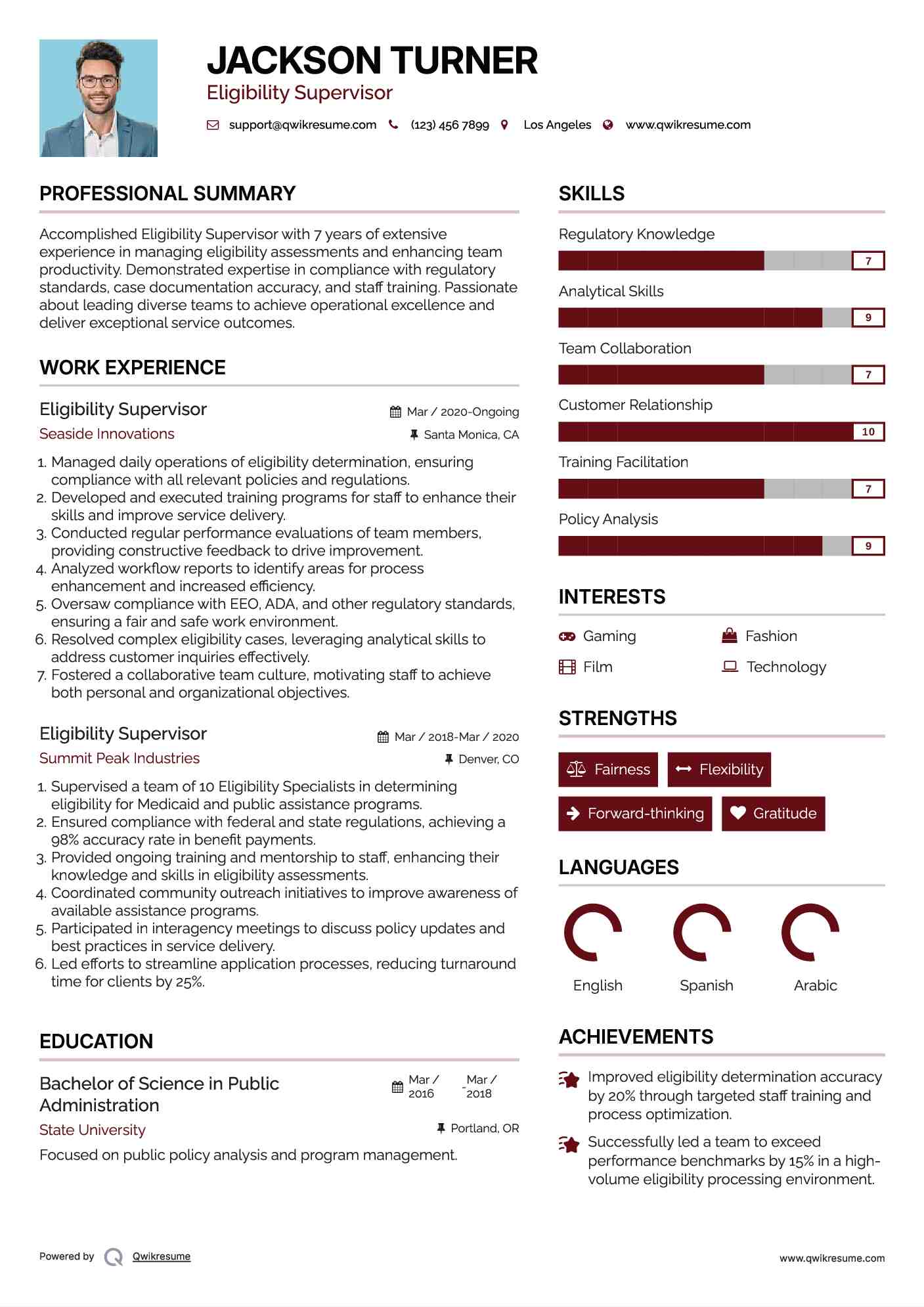 Eligibility Supervisor Resume Template
