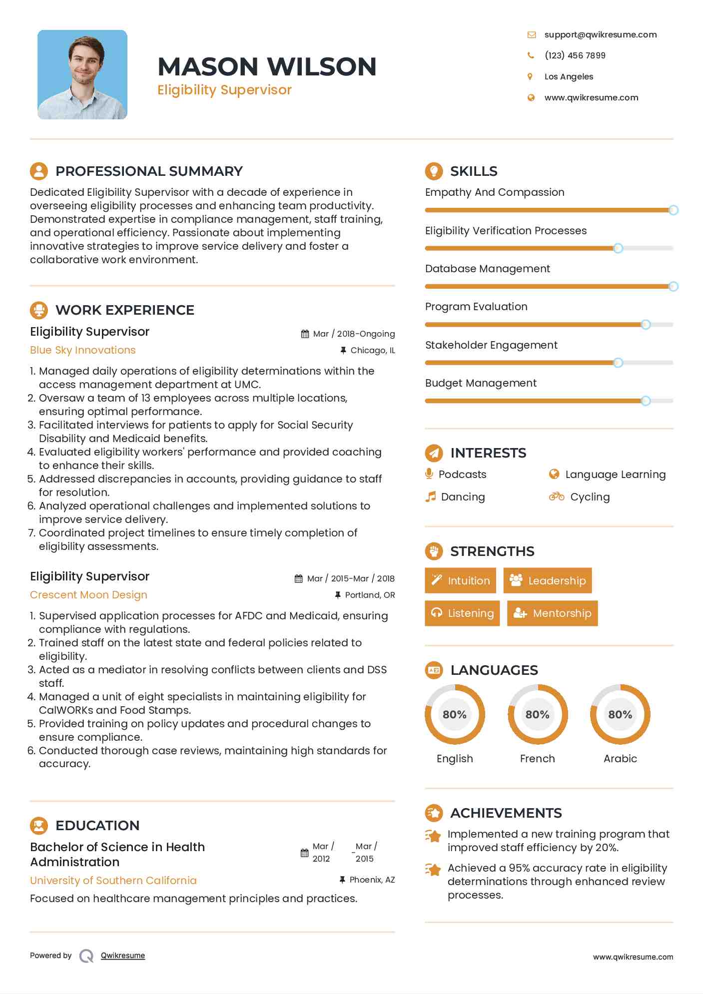 Eligibility Supervisor Resume Sample