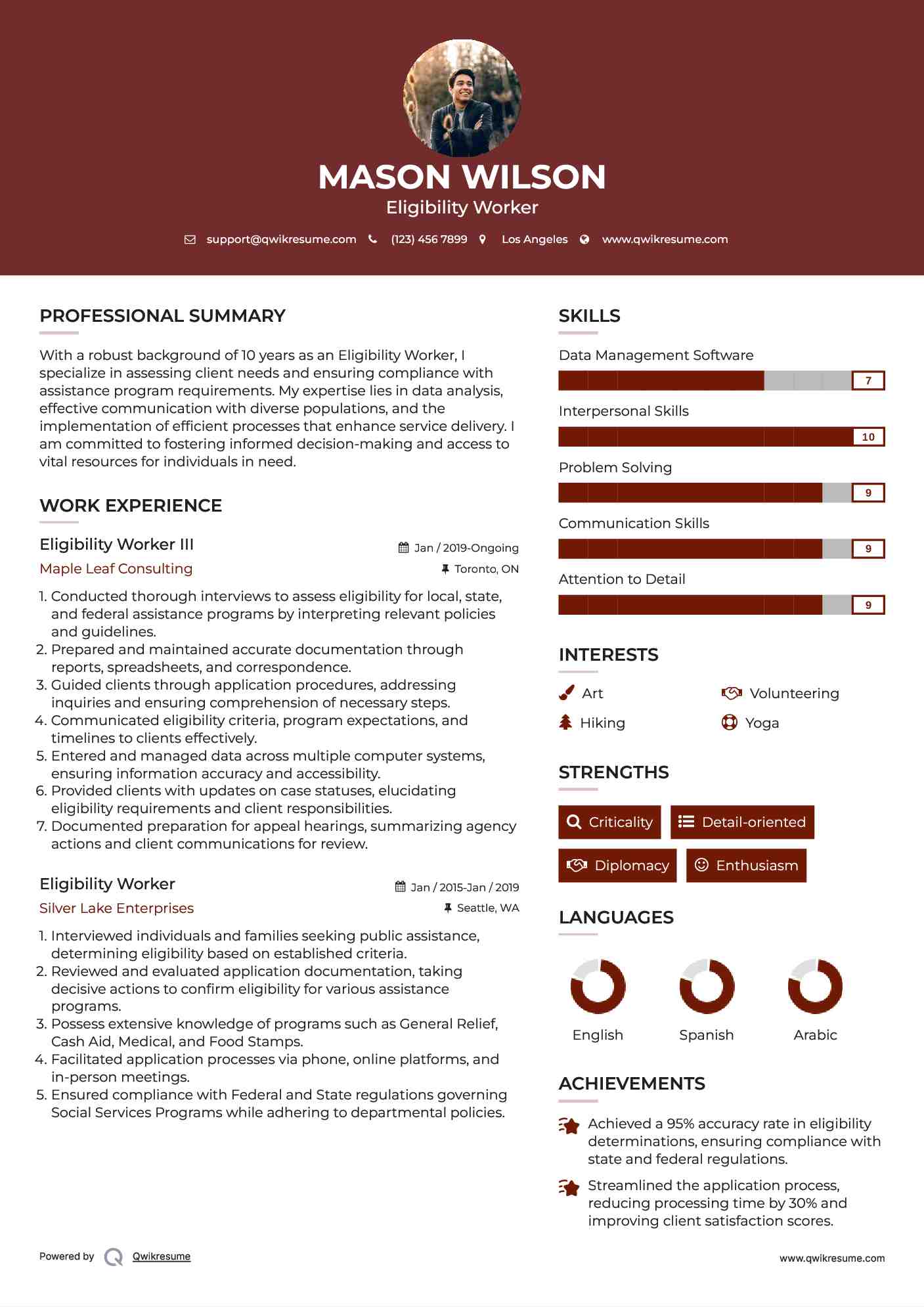 Eligibility Worker III Resume Template