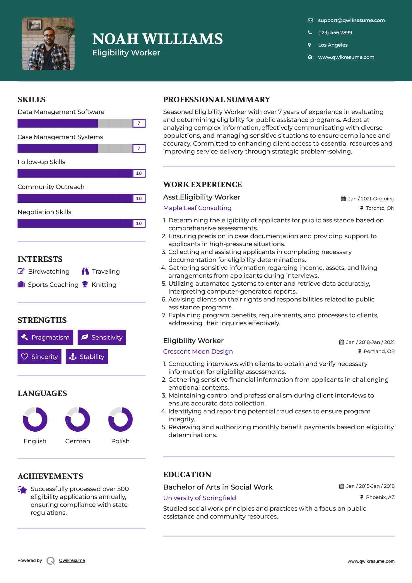 Asst.Eligibility Worker Resume Example