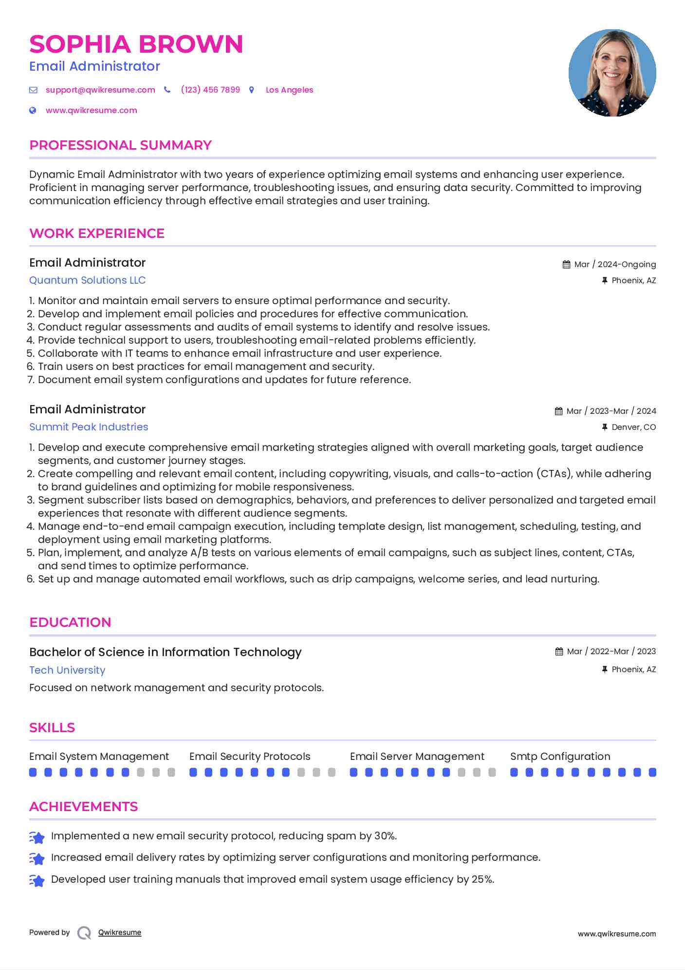 Email Administrator Resume Example