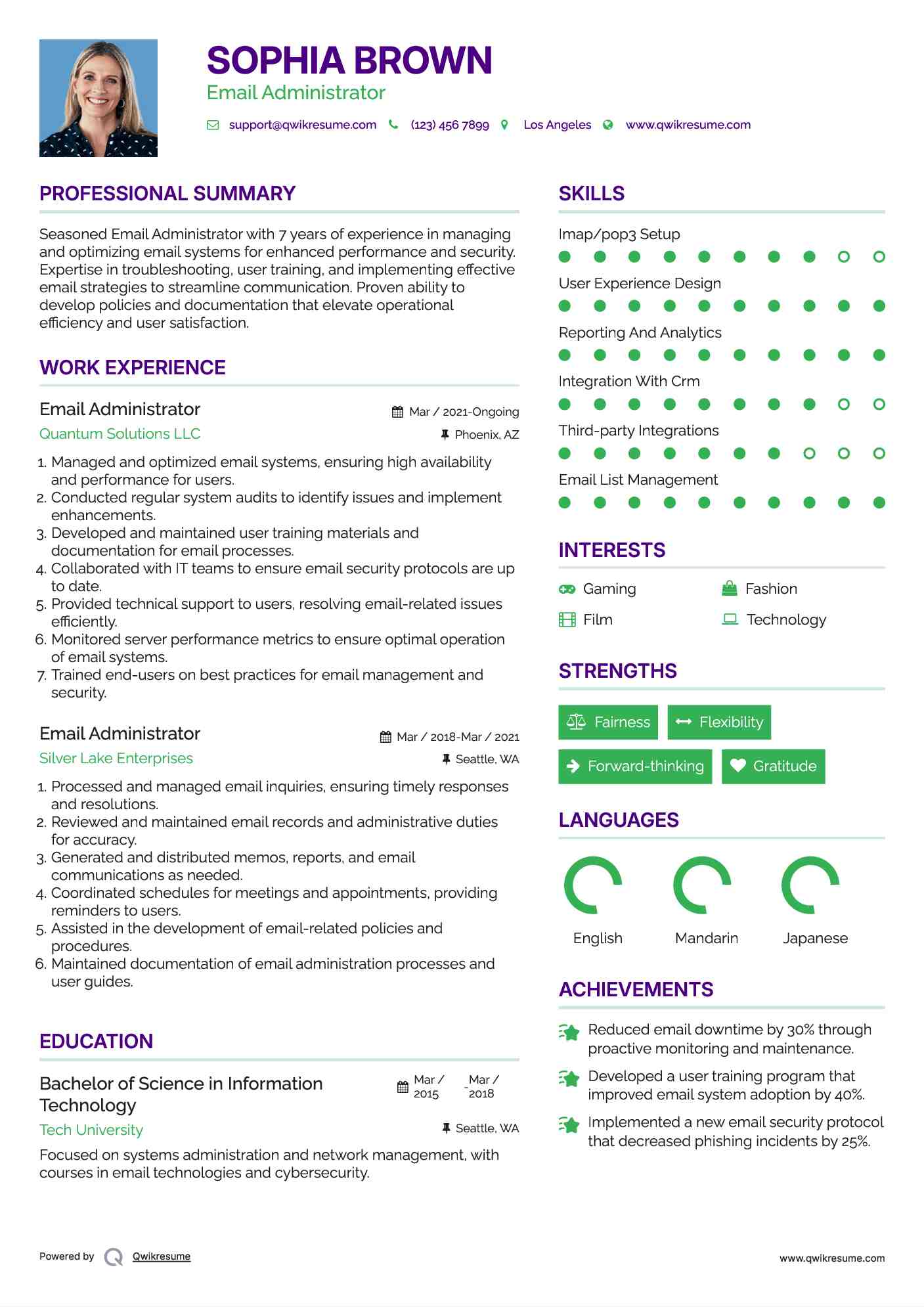 Email Administrator Resume Format