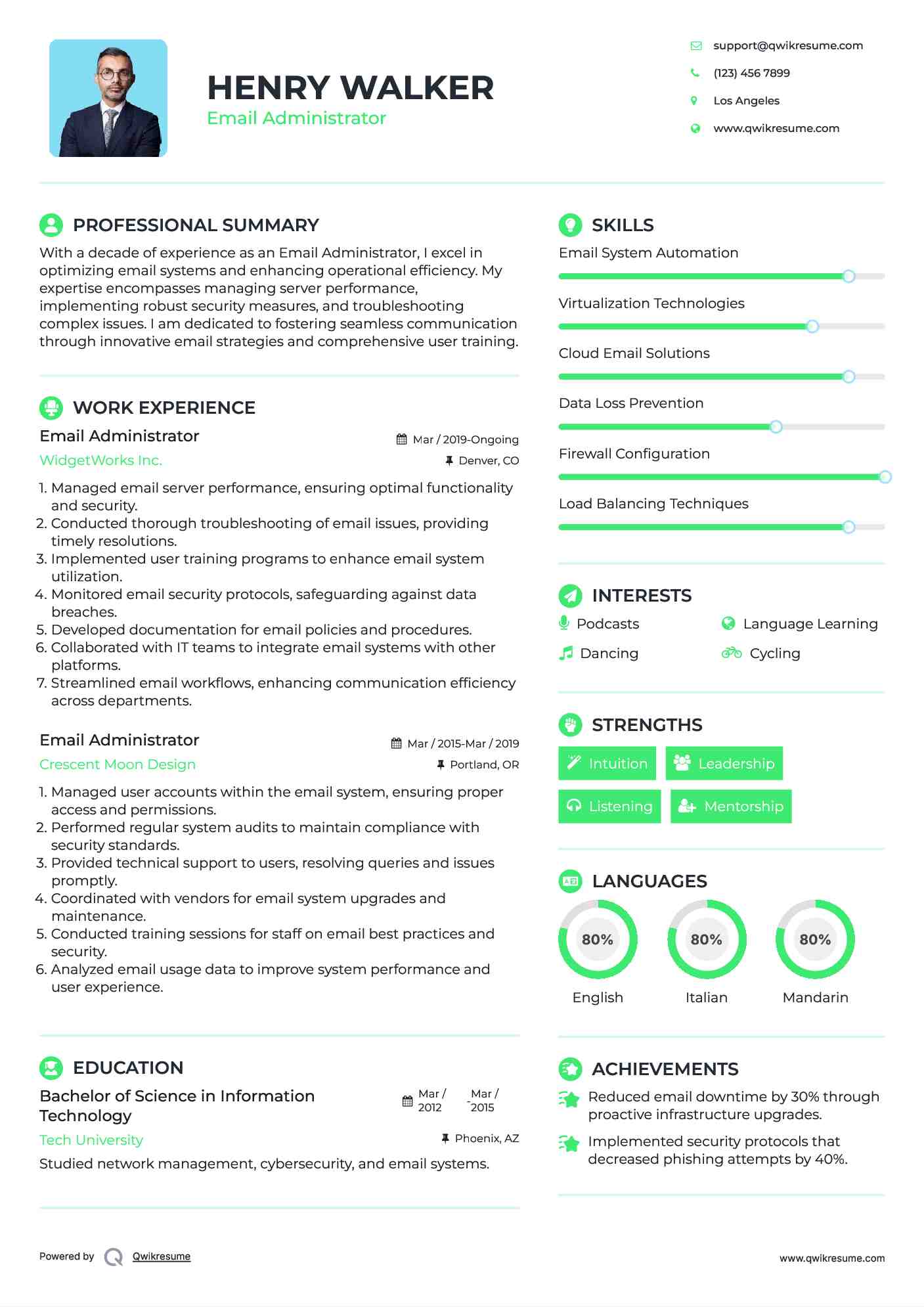 Email Administrator Resume Example