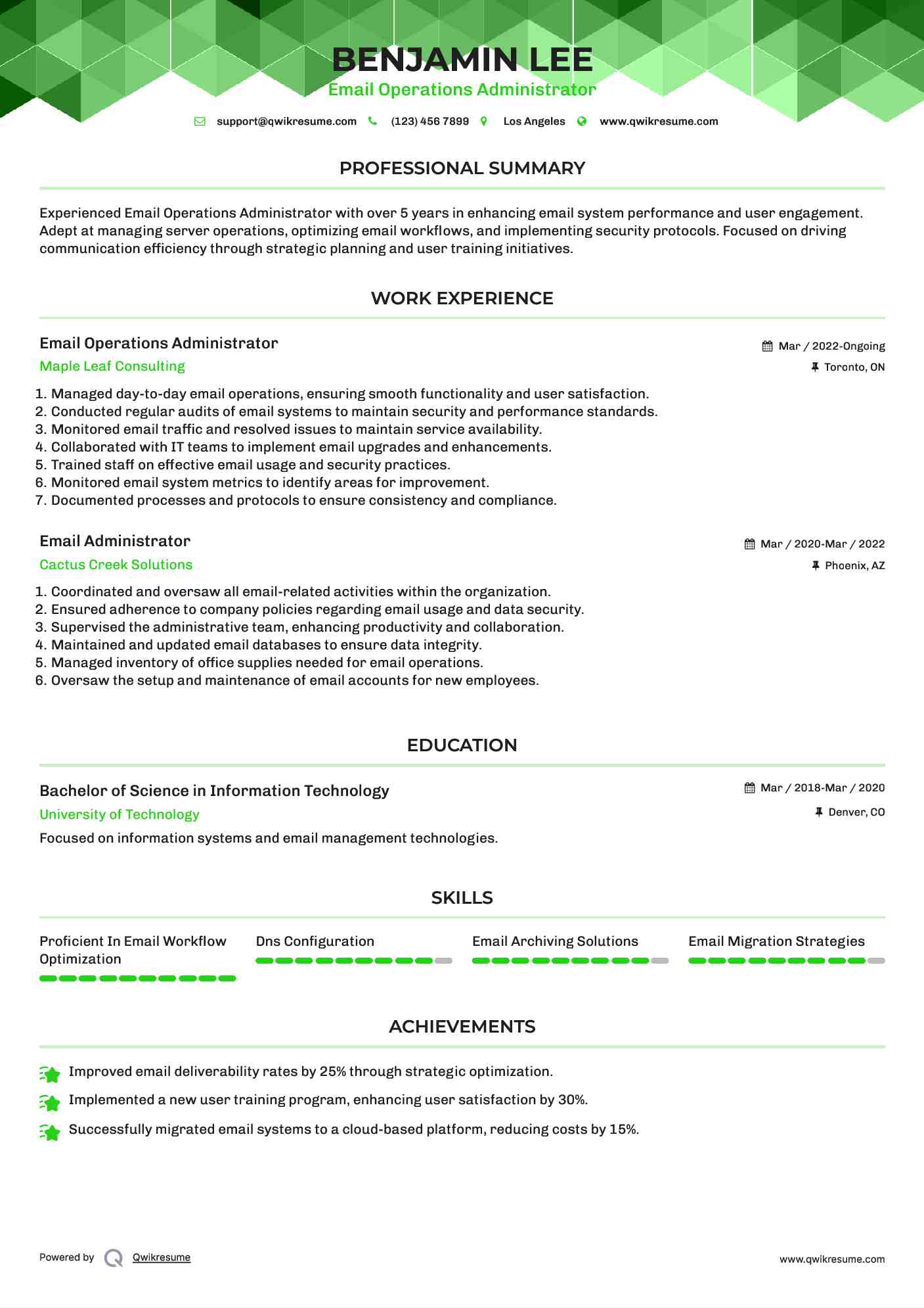 Email Operations Administrator Resume Template