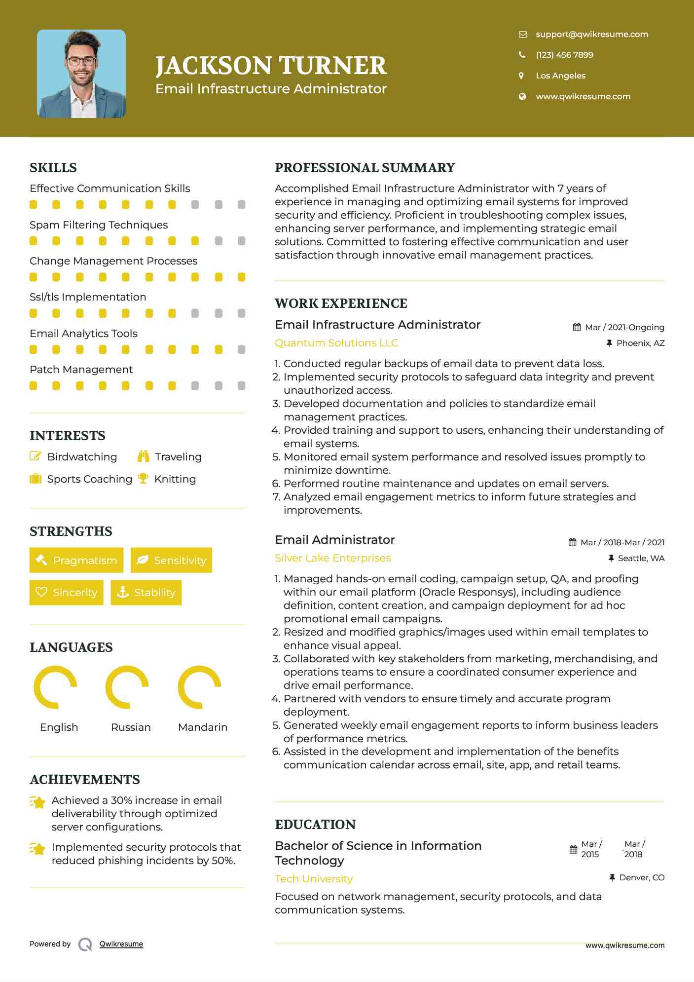 Email Infrastructure Administrator Resume Example