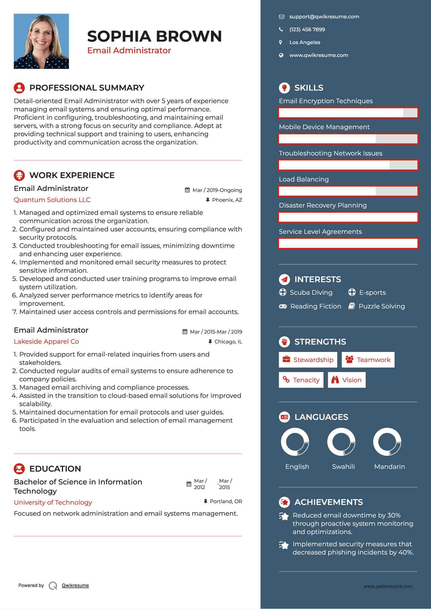 Email Administrator Resume Example