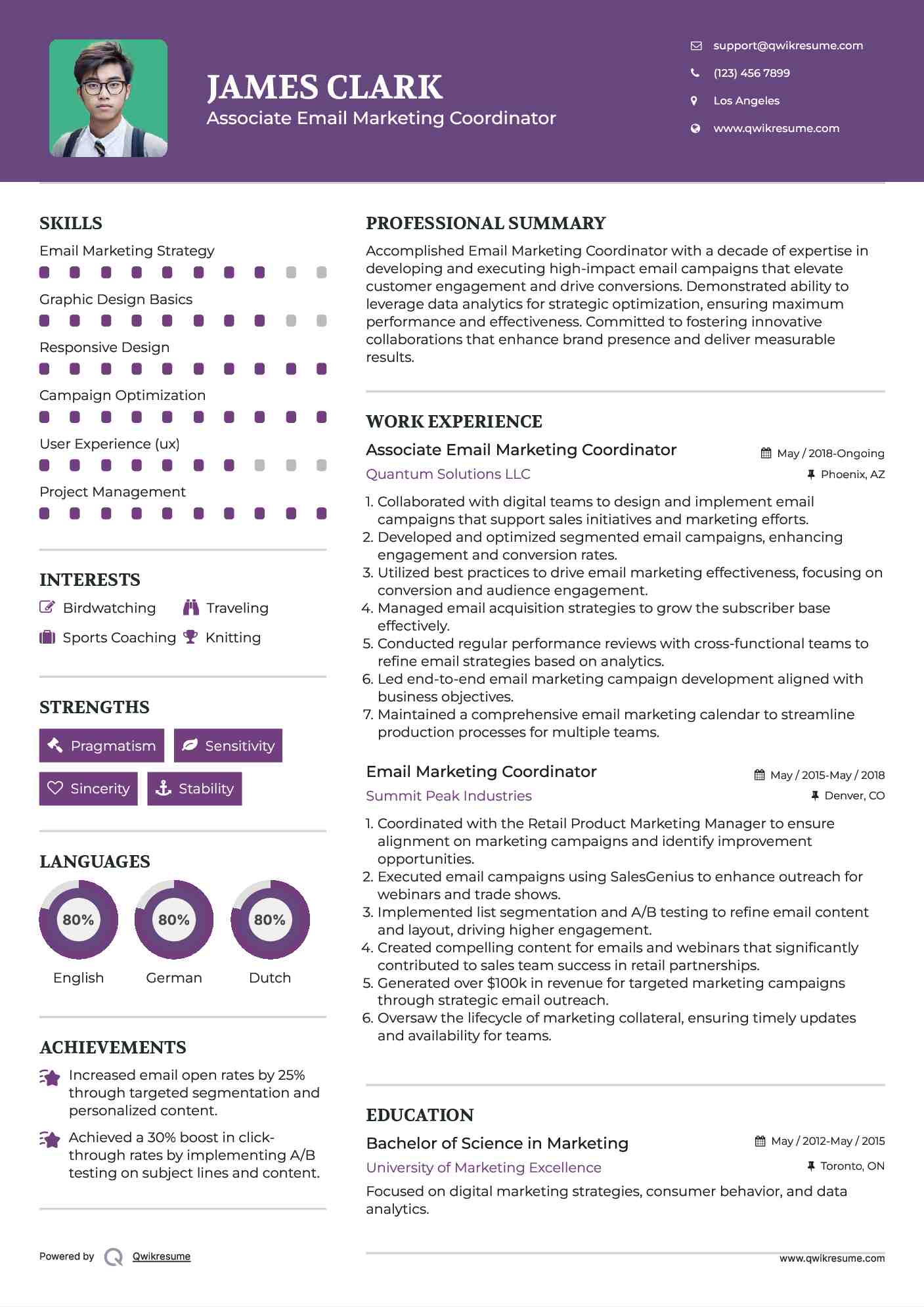 Associate Email Marketing Coordinator Resume Example