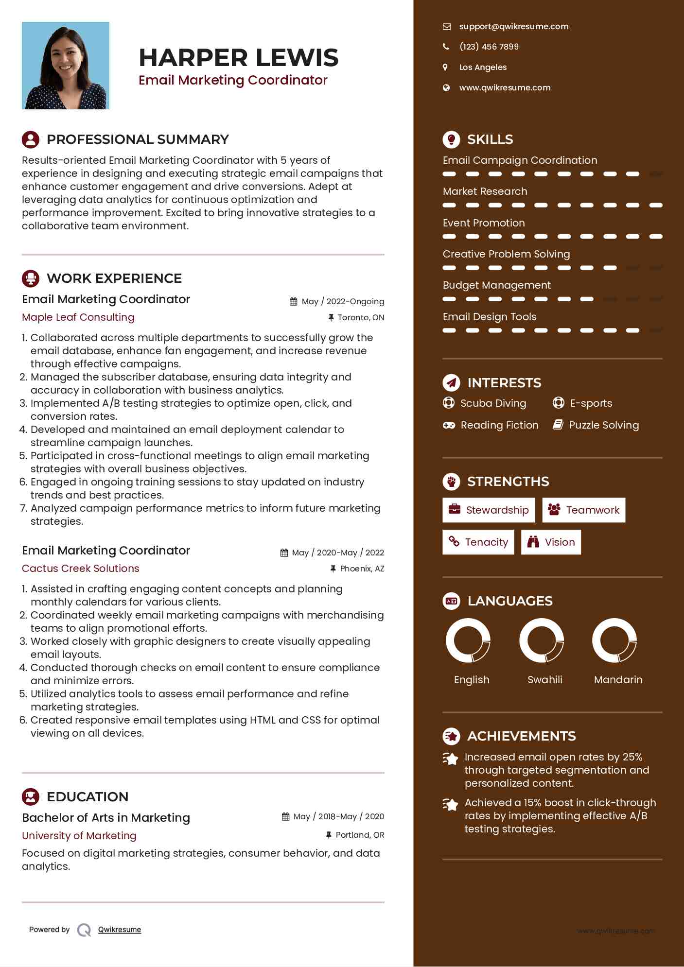 Email Marketing Coordinator Resume Format